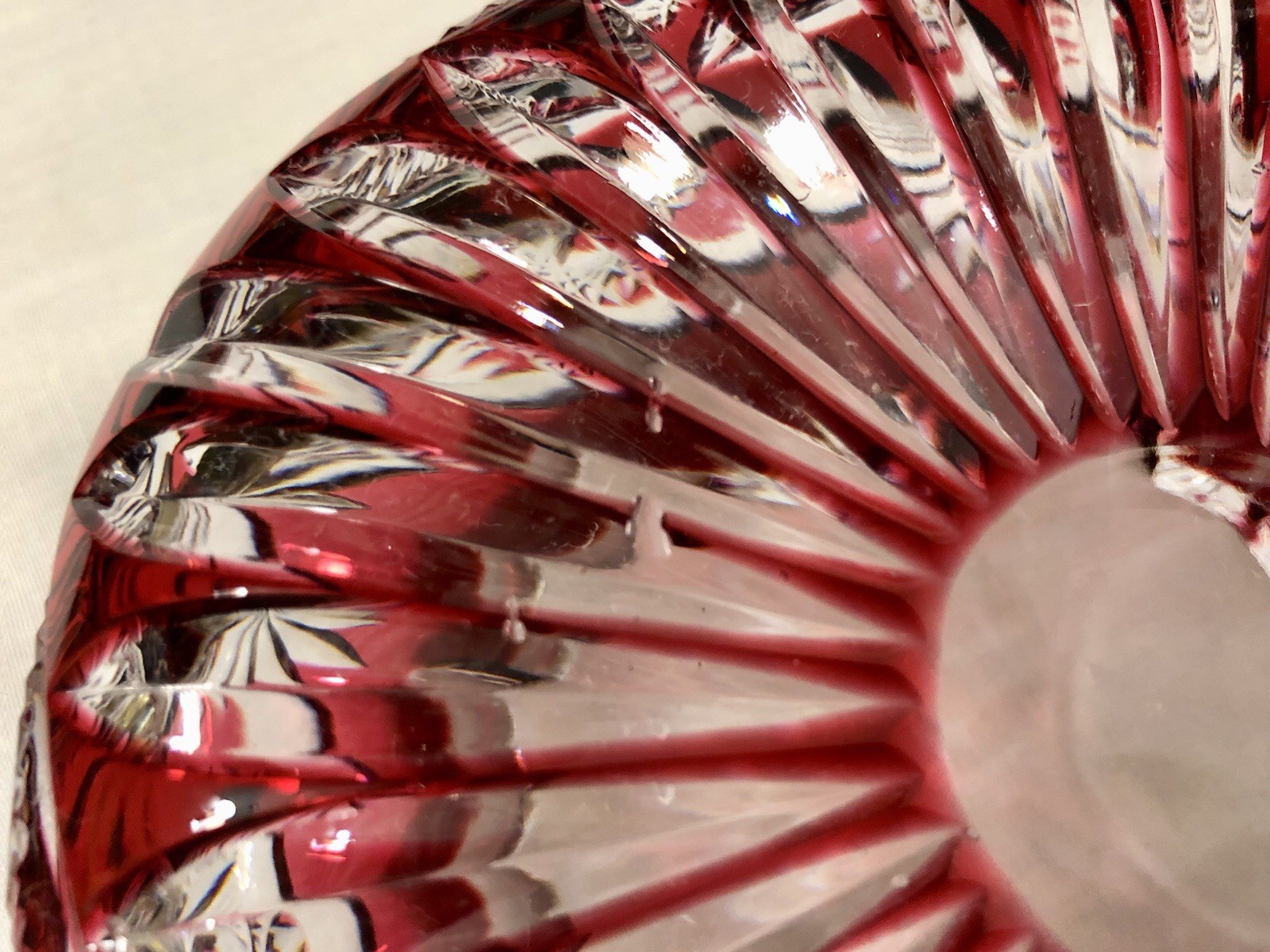 Bohemian Ruby Red Cranberry Crystal Cut Glass Ashtray Bowl