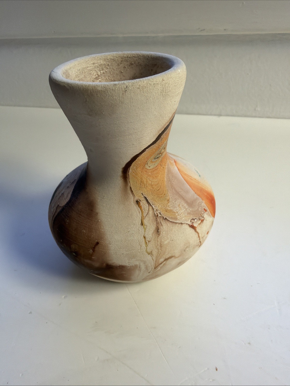 Vintage Nemadji Pottery Clay Mini 3.5” Vase Marbled Rust Matt Finish