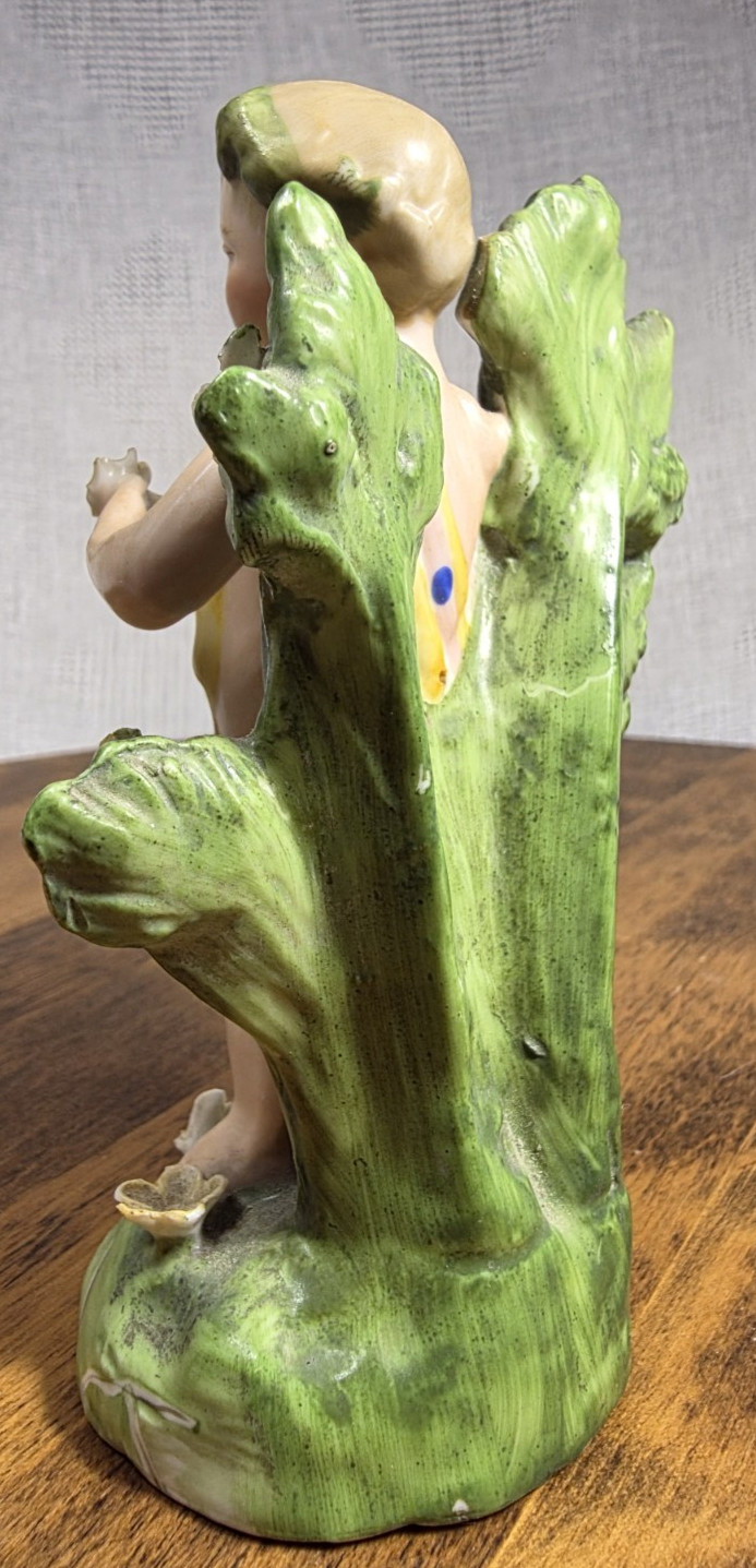 Antique German Porcelain Cherub Putto Figurine Bocage Flower Basket c1900 4.25″