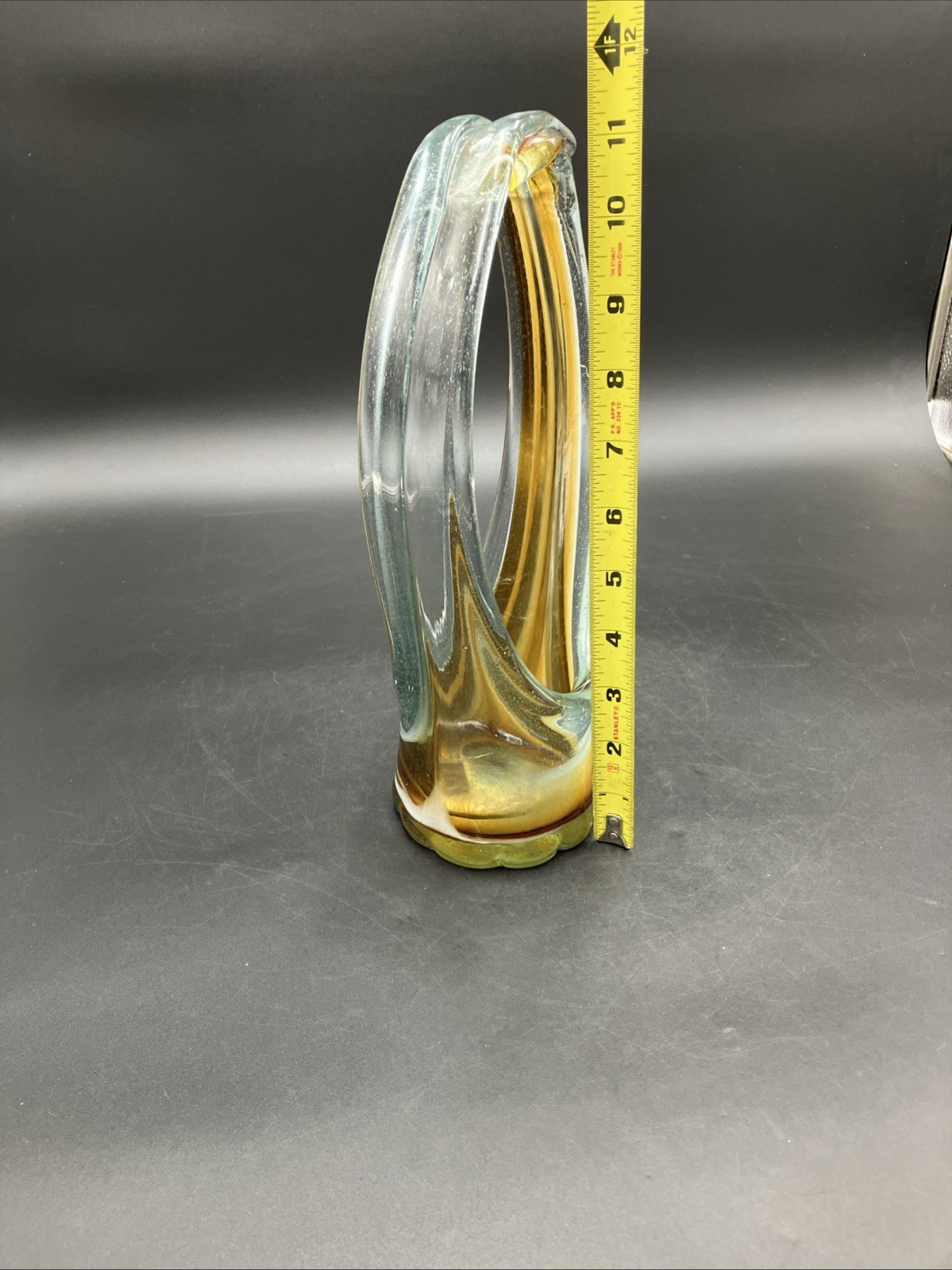 Vintage 1960s MCM Hand Blown Swirl Glass Murano Stretch Basket Vase Centerpiece