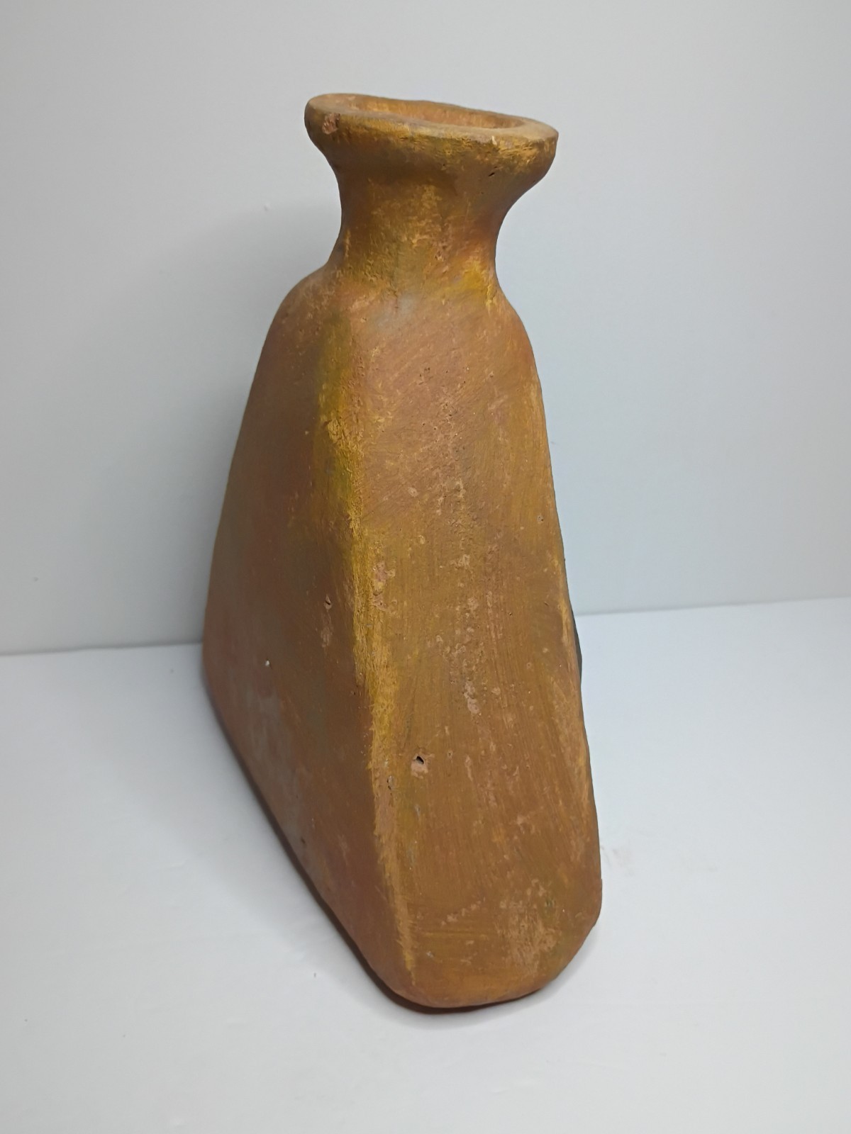 Vintage Art Pottery Bud Vase Abstract Seated Snake Charmer Flute Earthtones