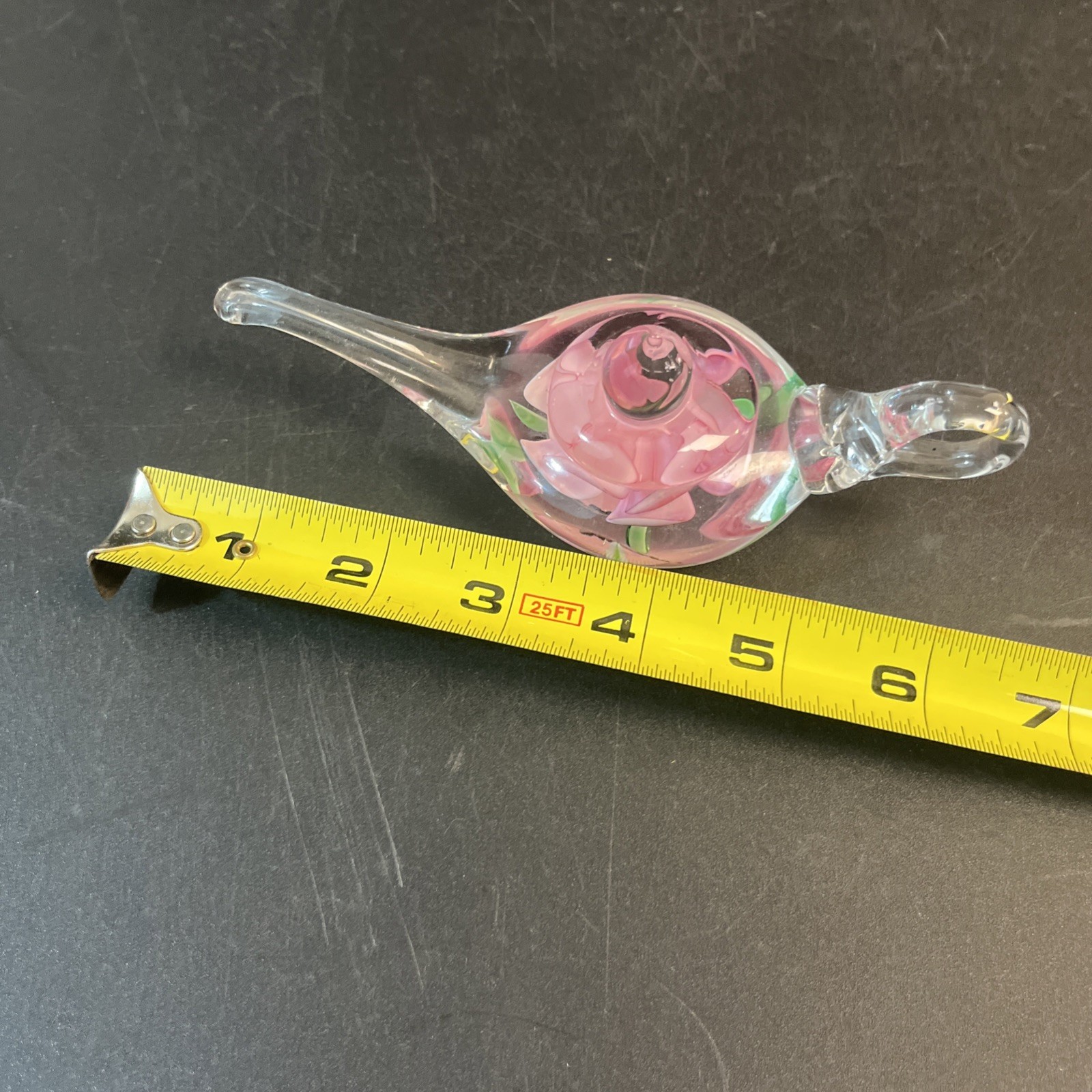 Vtg Aladdin Dynasty Gallery Pink Rose Blown Glass Genie Lamp Paperweight 6″
