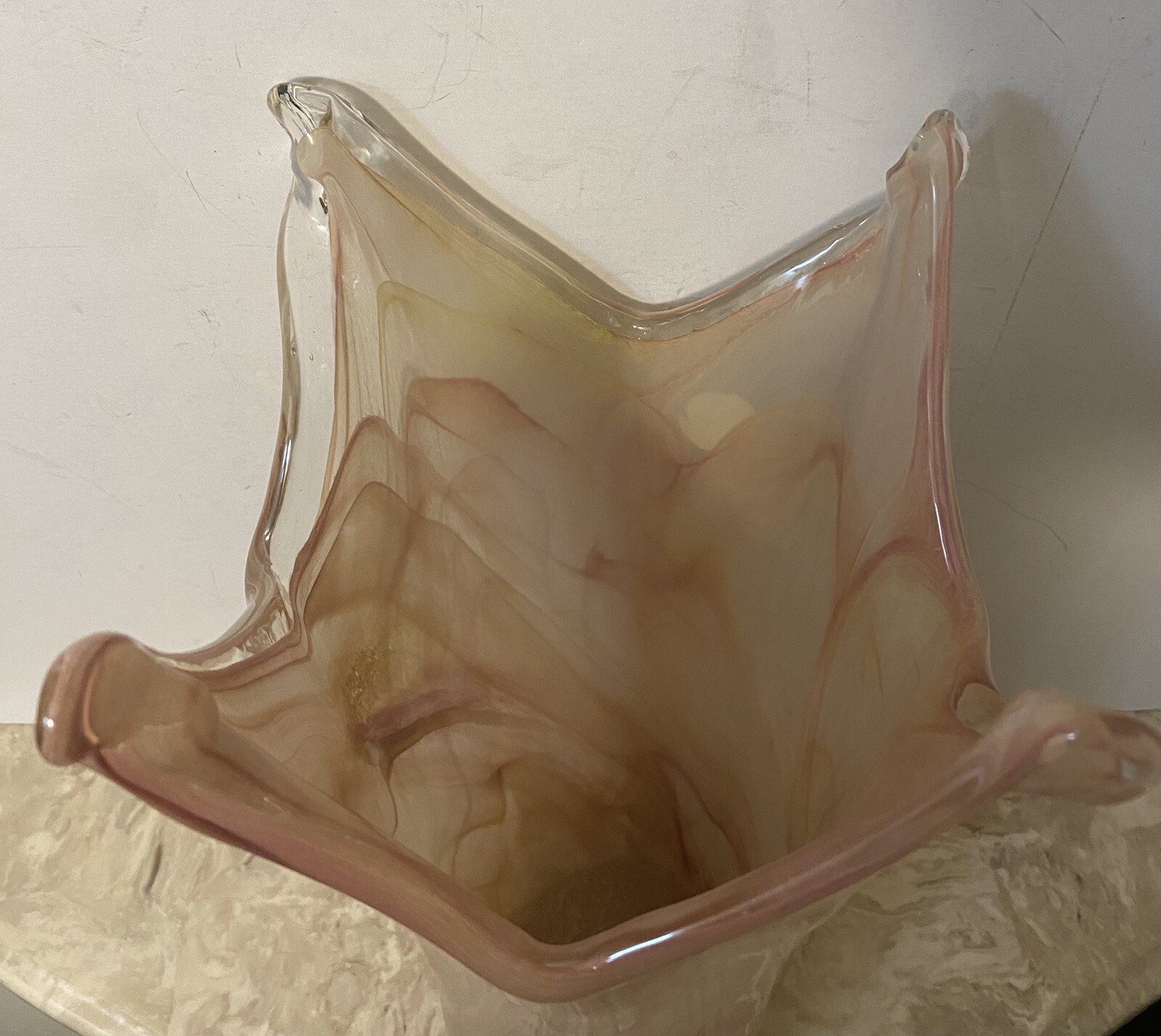 Murano Art Glass Lavorazione Vase Splash Rim 11.5″ Tall Vintage Glass Art MCM