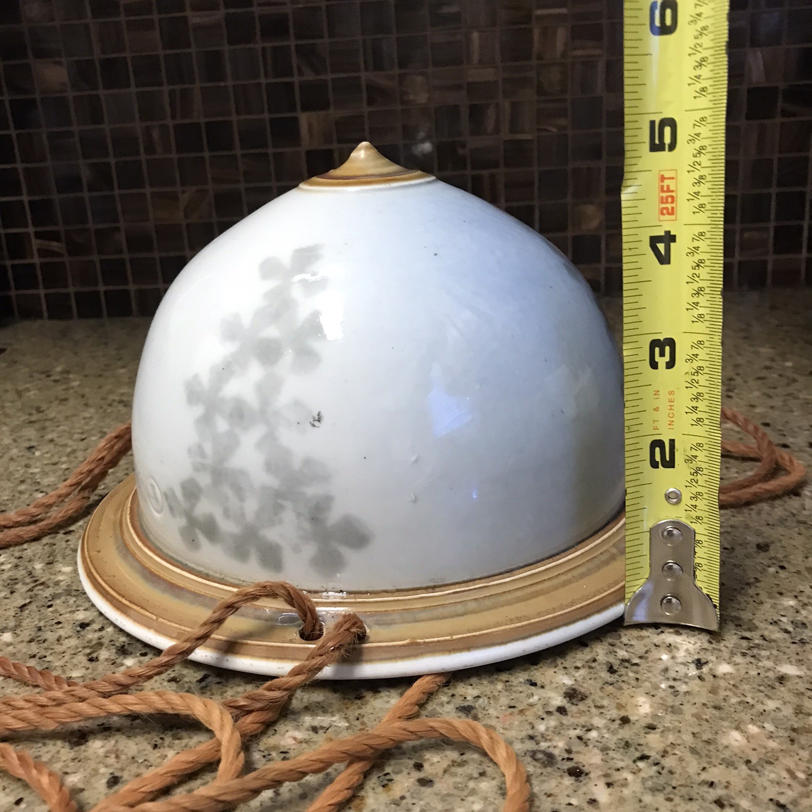 Asian Pottery Hanging Planter Bowl with Yarn Strap/ Drain Hole
