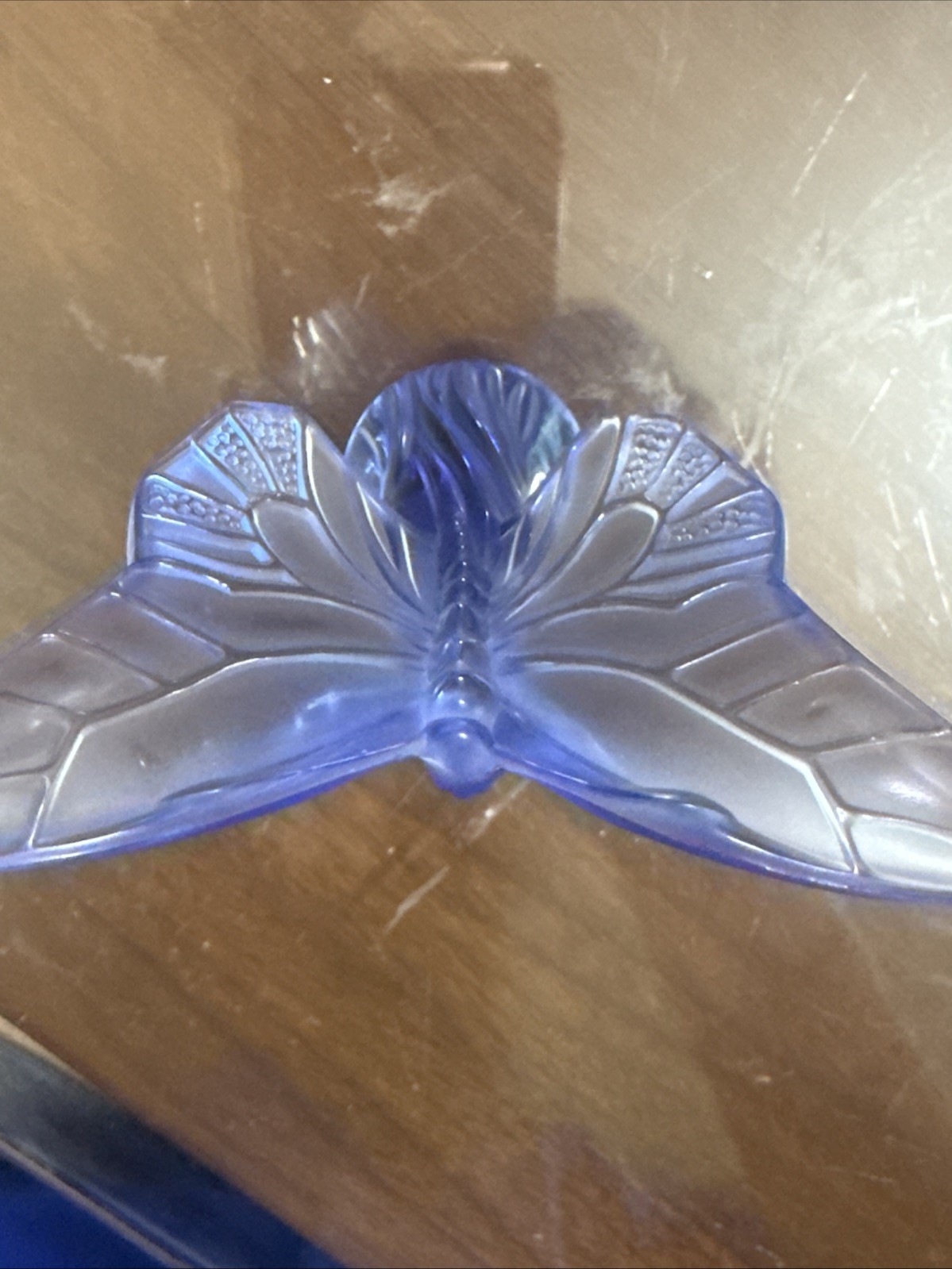 Lalique Blue Butterfly Mint Condition 3.5” Signed