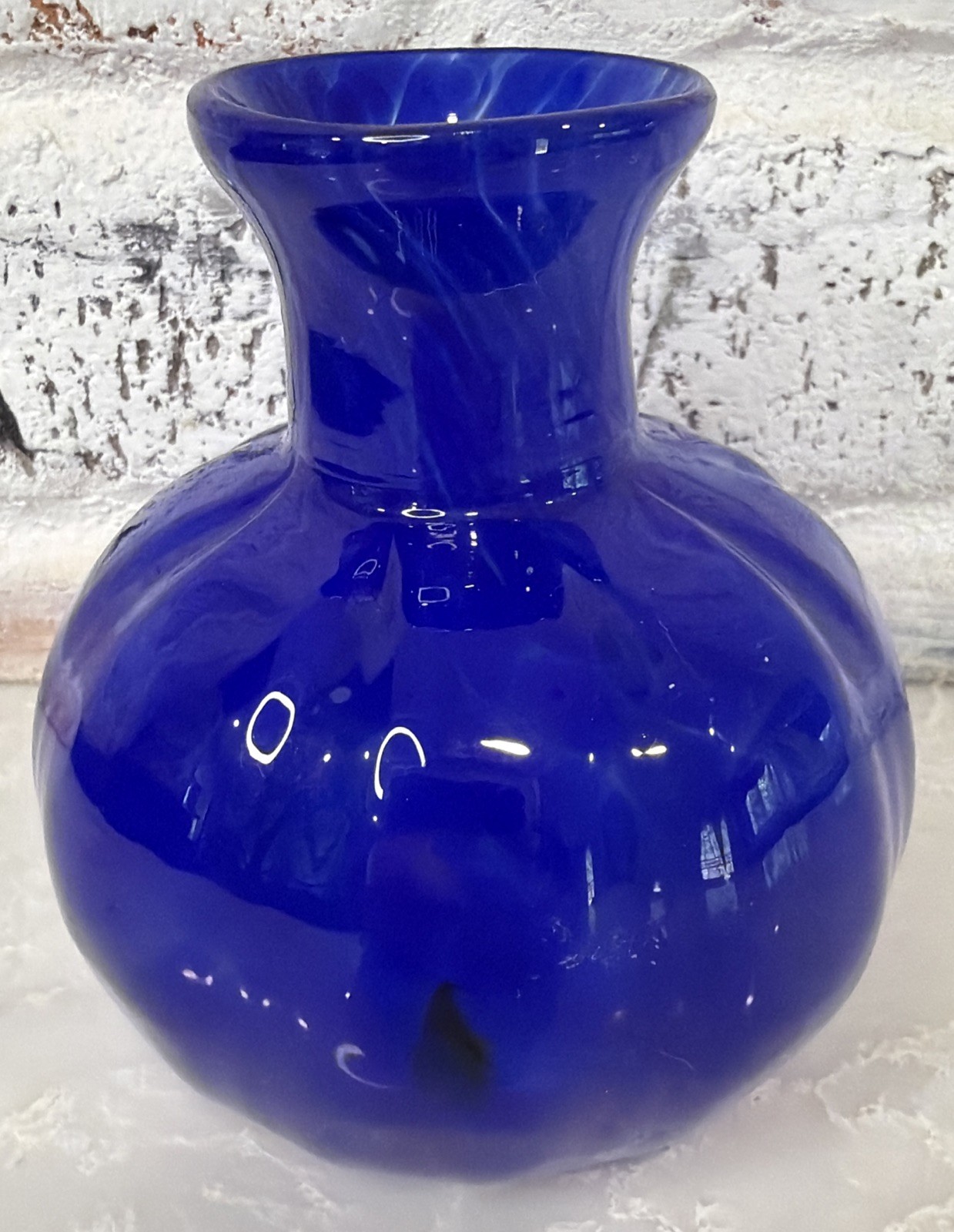 VTG Hand Blown Cobalt Blue Swirl Bud Vase Signed Garcia Glass Art 2001