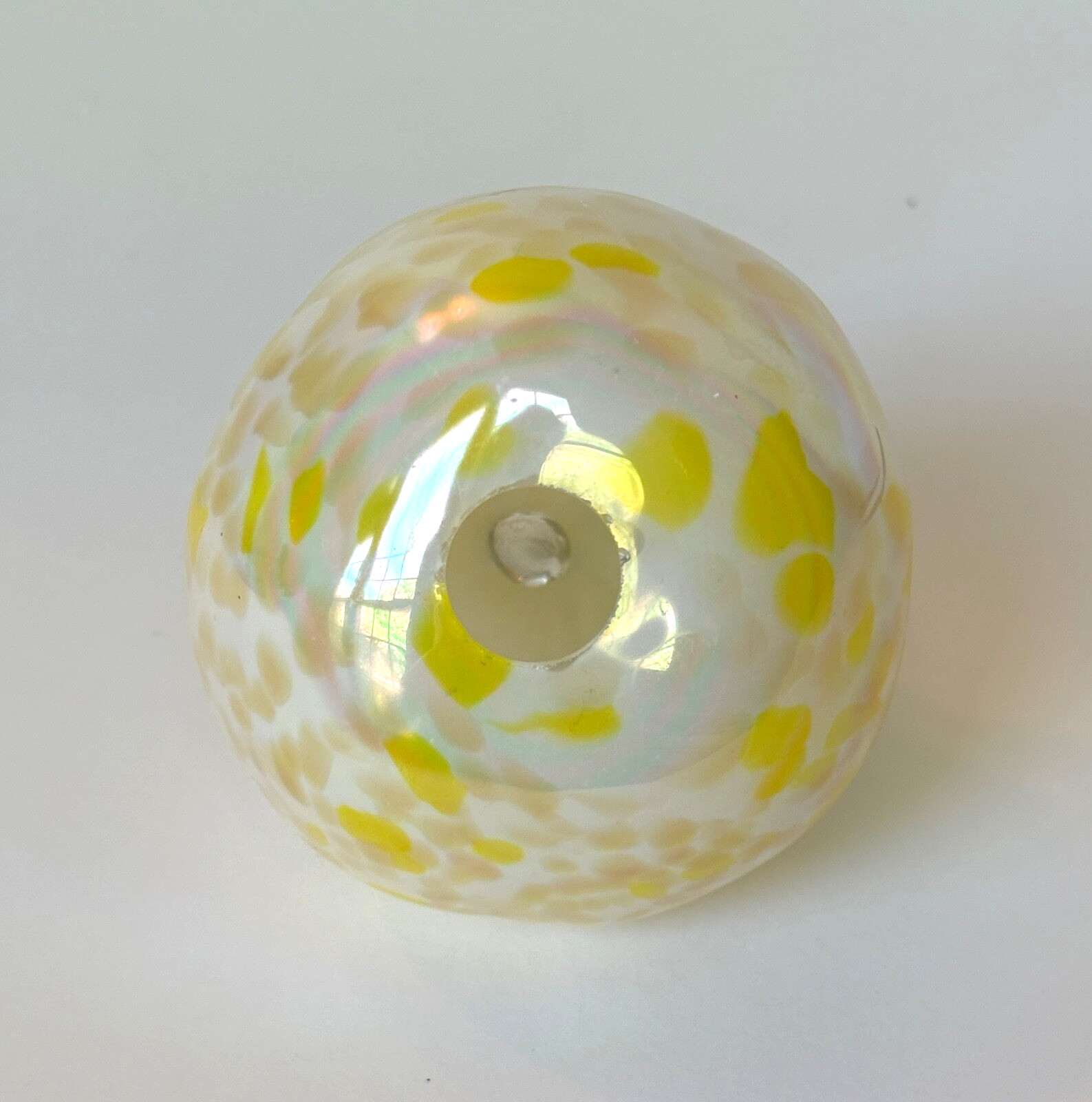 Hand Blown Glass Pear Ornament Window Sun Catcher Iridescent Yellow Fruit 4.75″H