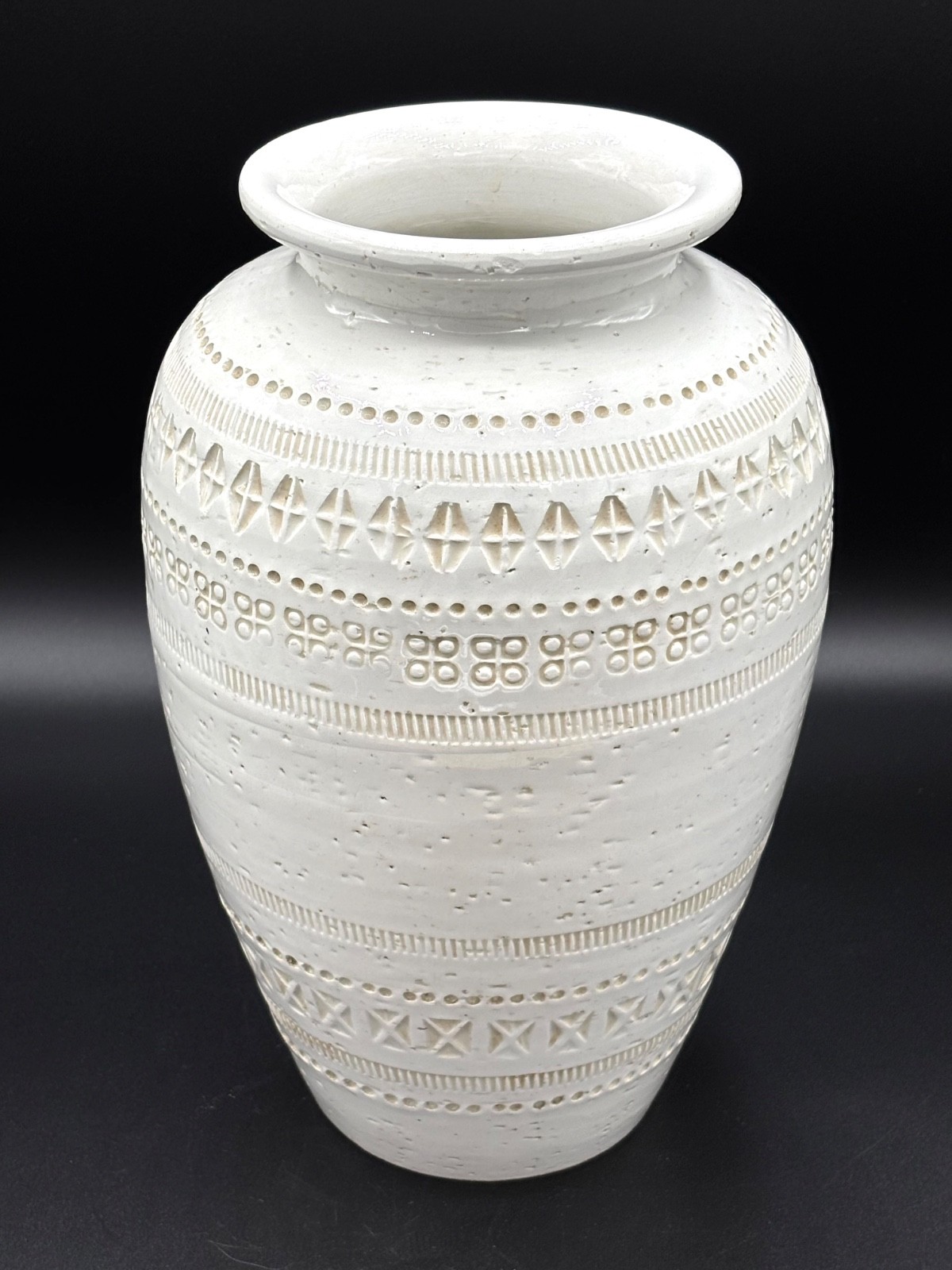 Bitossi White Ceramic Aldo Londi Vase for Pier 1 Has Sticker MCM Signed Italy