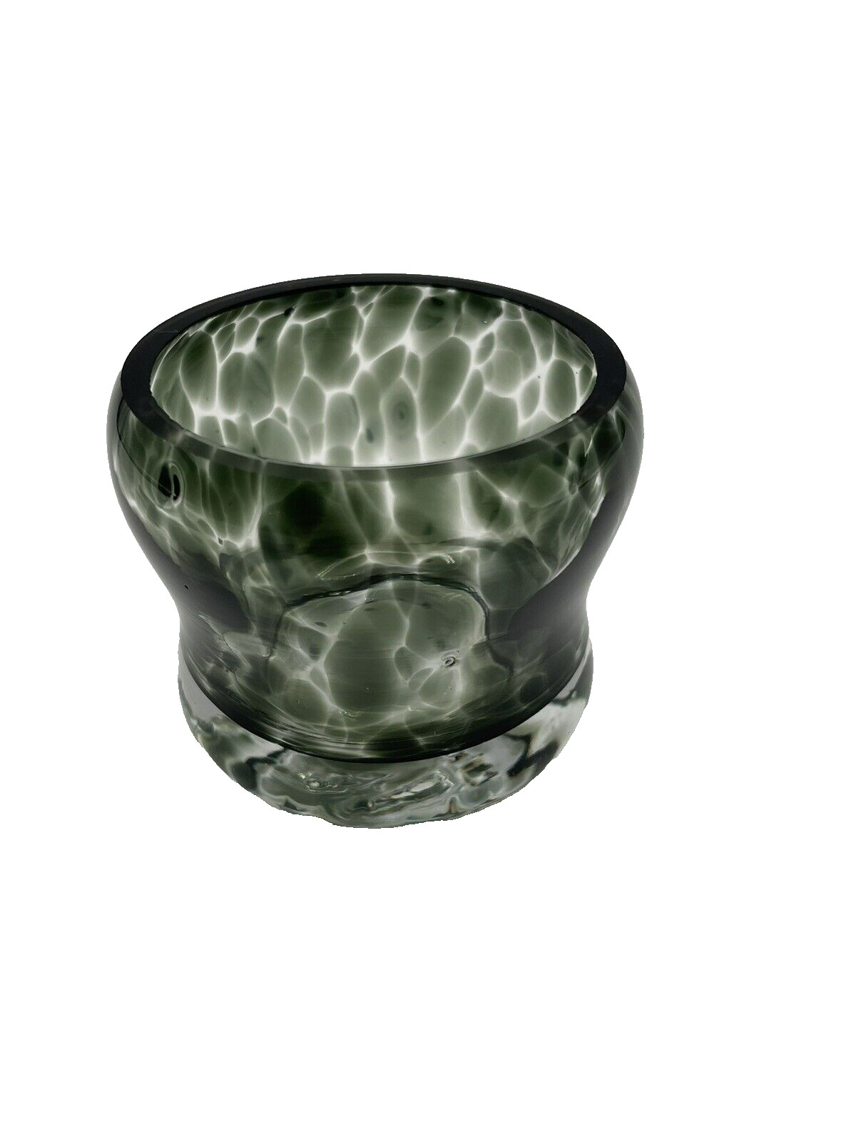 Studio Art Glass Speckled Spotted Gray Clear Glass Tealight Votive Candle Holder