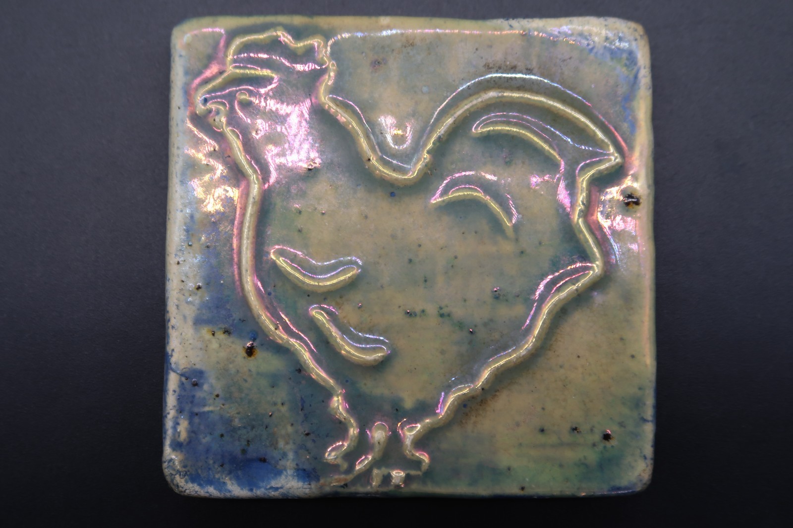 Vtg Pewabic Pottery Iridescent Chicken Tile Farm House Chic Backsplash Trivet