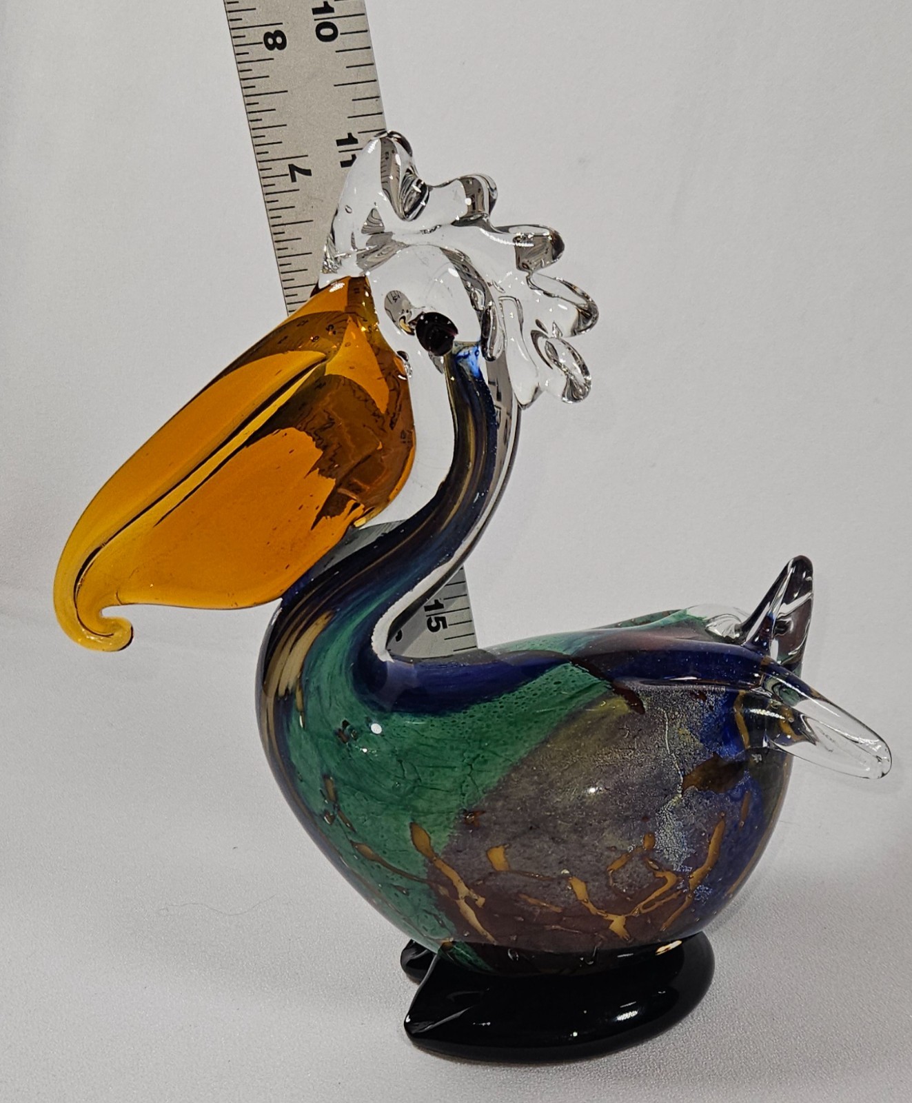 Murano Style Art Glass Pelican Paperweight Nautical Decor Multi-Colored
