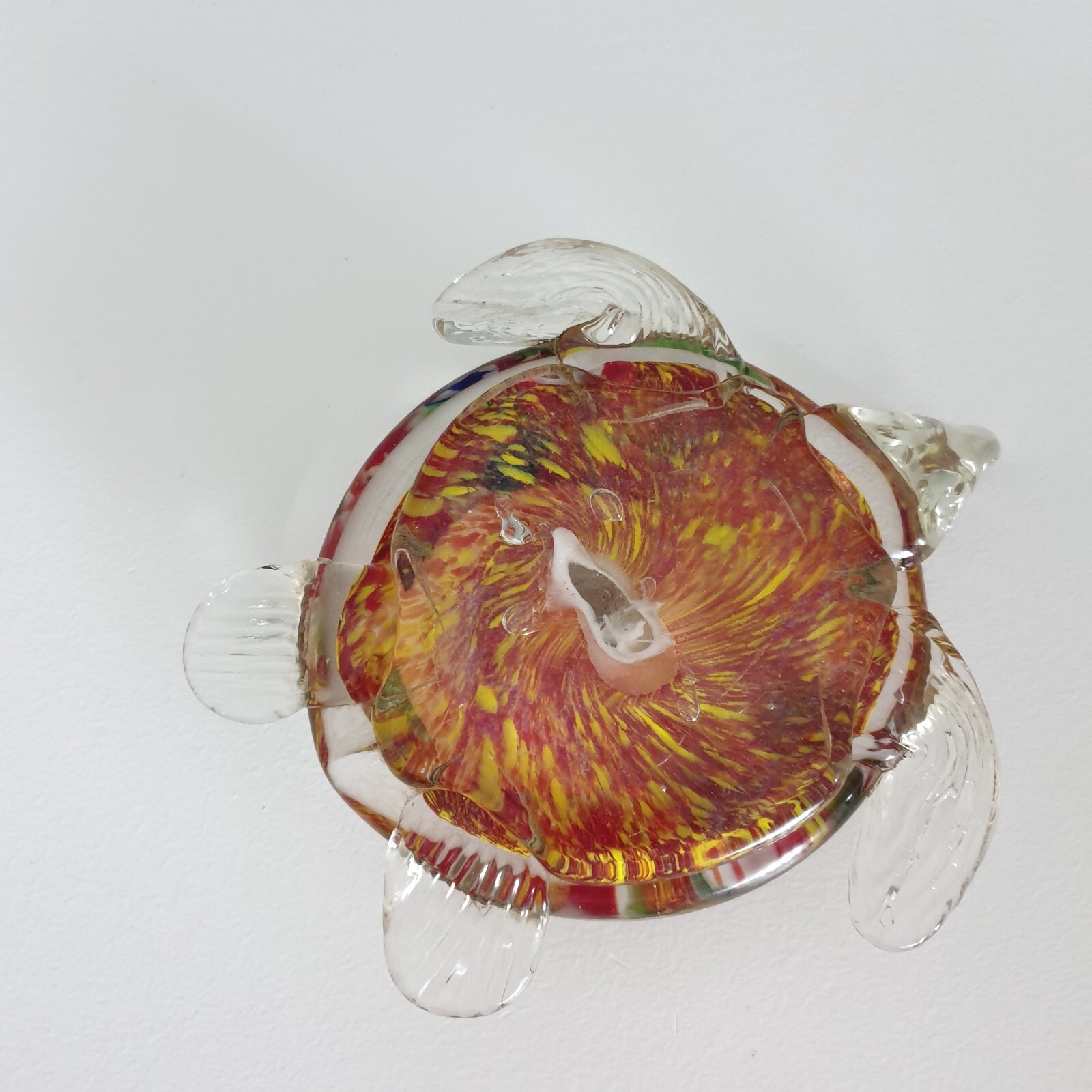 Vintage Murano Glass Sea Turtle Paperweight Figurine Millefiori 7″ Red Italian