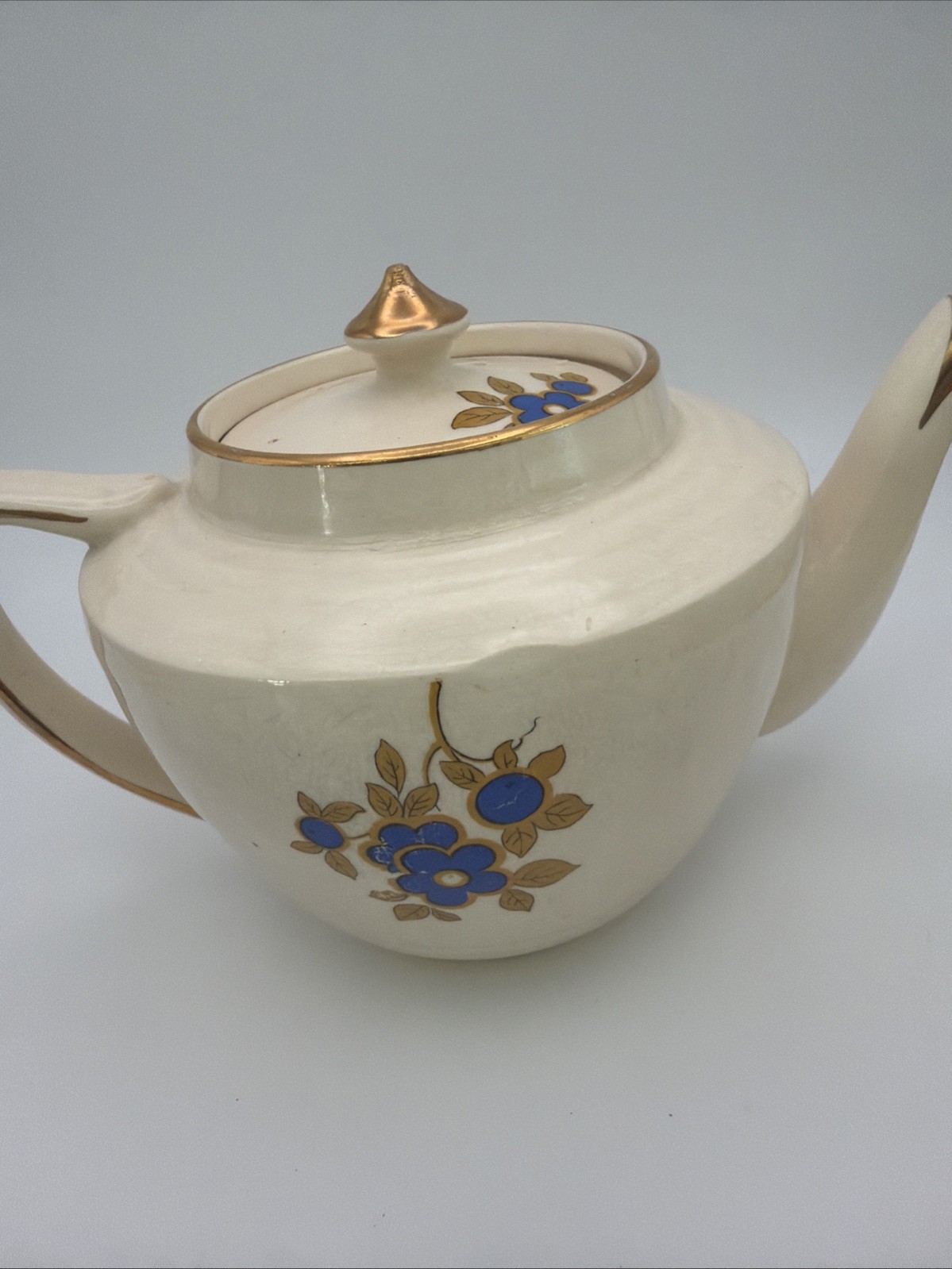 Vintage Arthur Wood 3890 Blue Bird Floral Teapot Gold Trim England Vintage