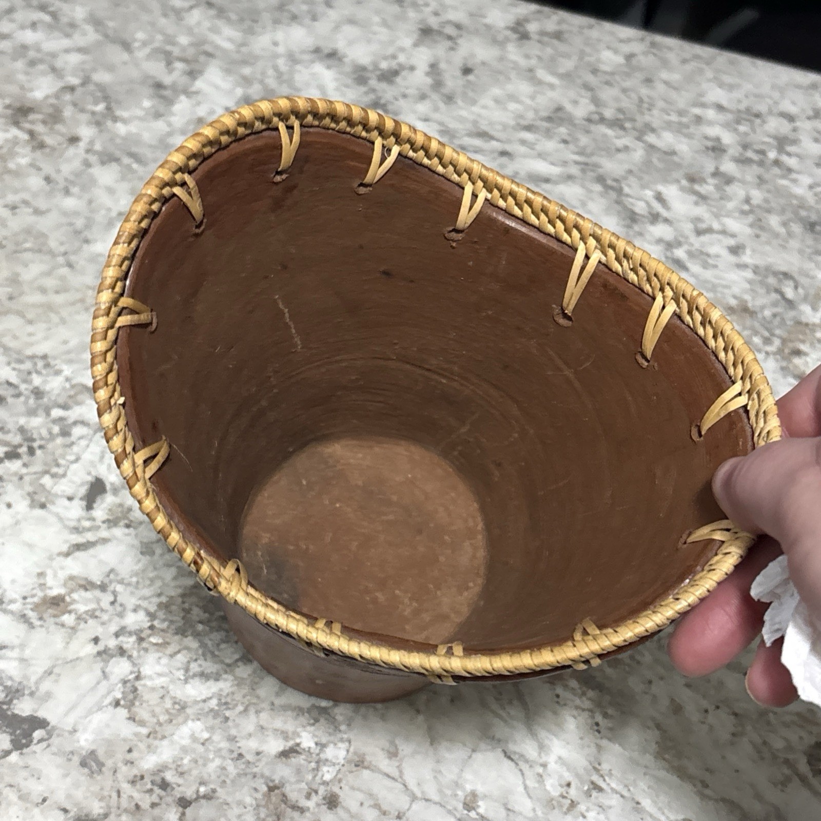 Hand Carved And Woven Rinjani Double Elephant Pottery Basket Made In Indonesia