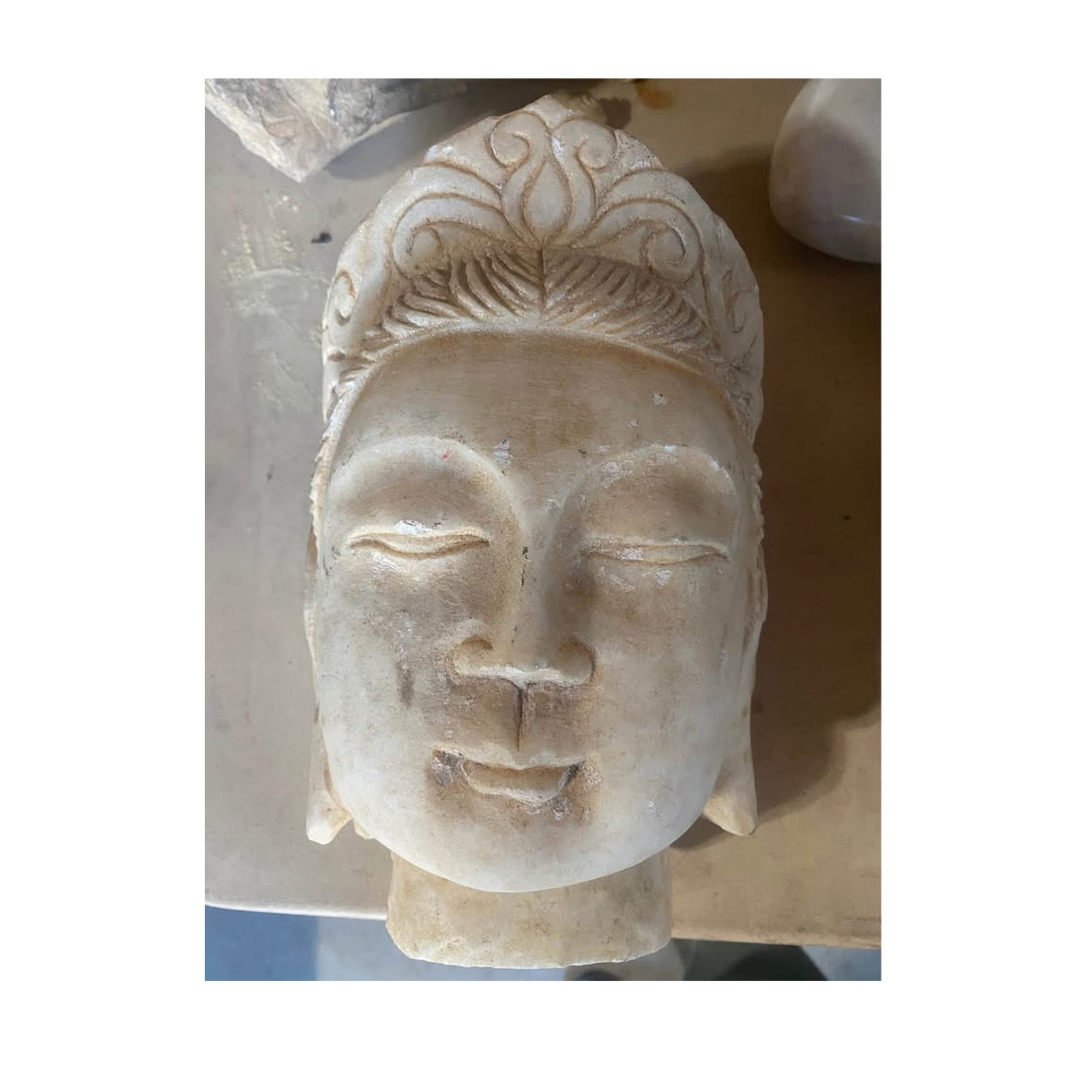 Hand Carved Natural Quartz Buddha Head Sculpture – Healing Crystal Zen Decor