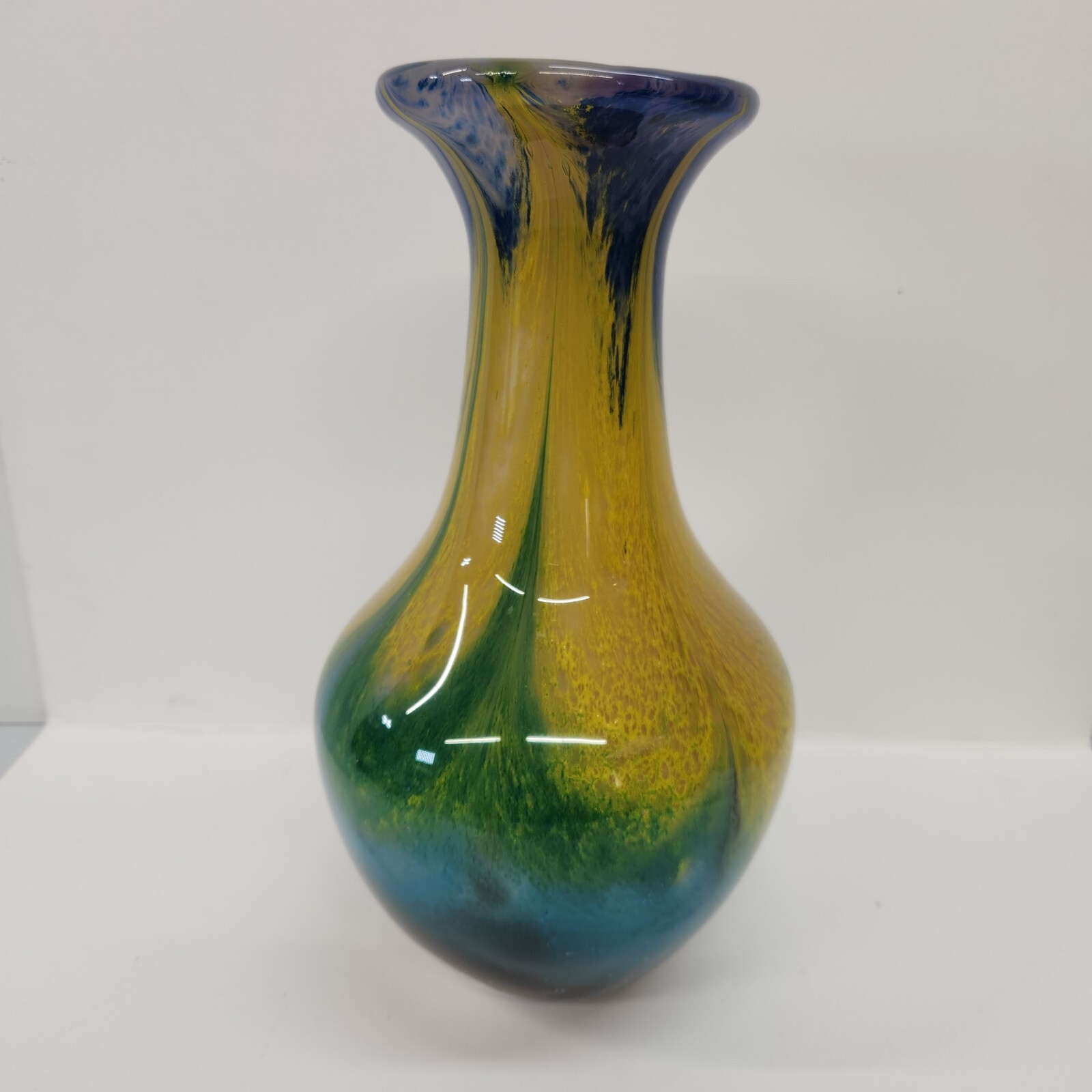 Heavy Thick Cased Art Glass Swirl Of Color Hand Blown 11.5″ Art Glass Vase Red