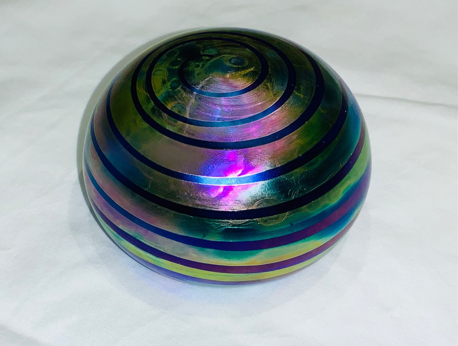 Vintage Art Glass Iridescent Paperweight / Signed￼
