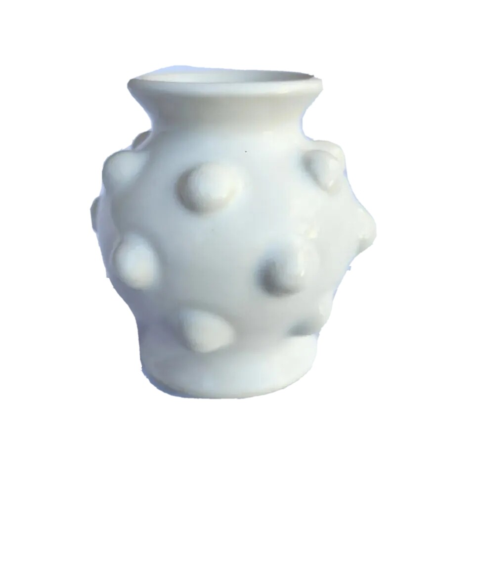 Minimalism White Clay Studio Pottery Glazed Signed Schickel Hobnale 4.5″ Vase