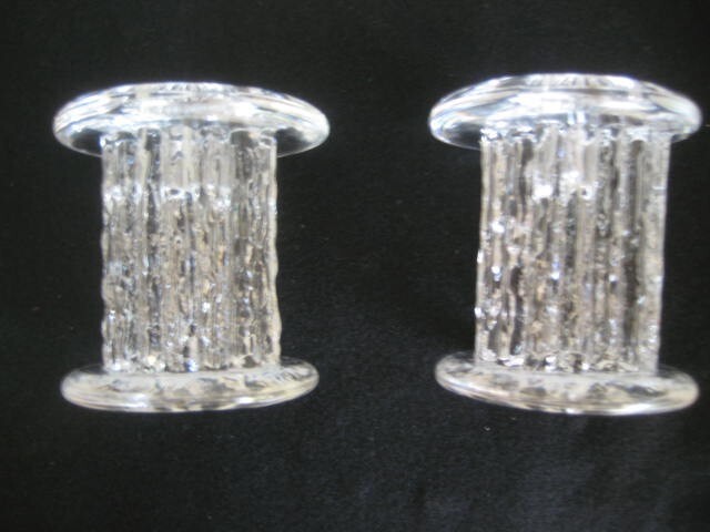 Kosta Boda Goral Warff Rurik Crystal Pillar Candlesticks Pair 3.25 in.