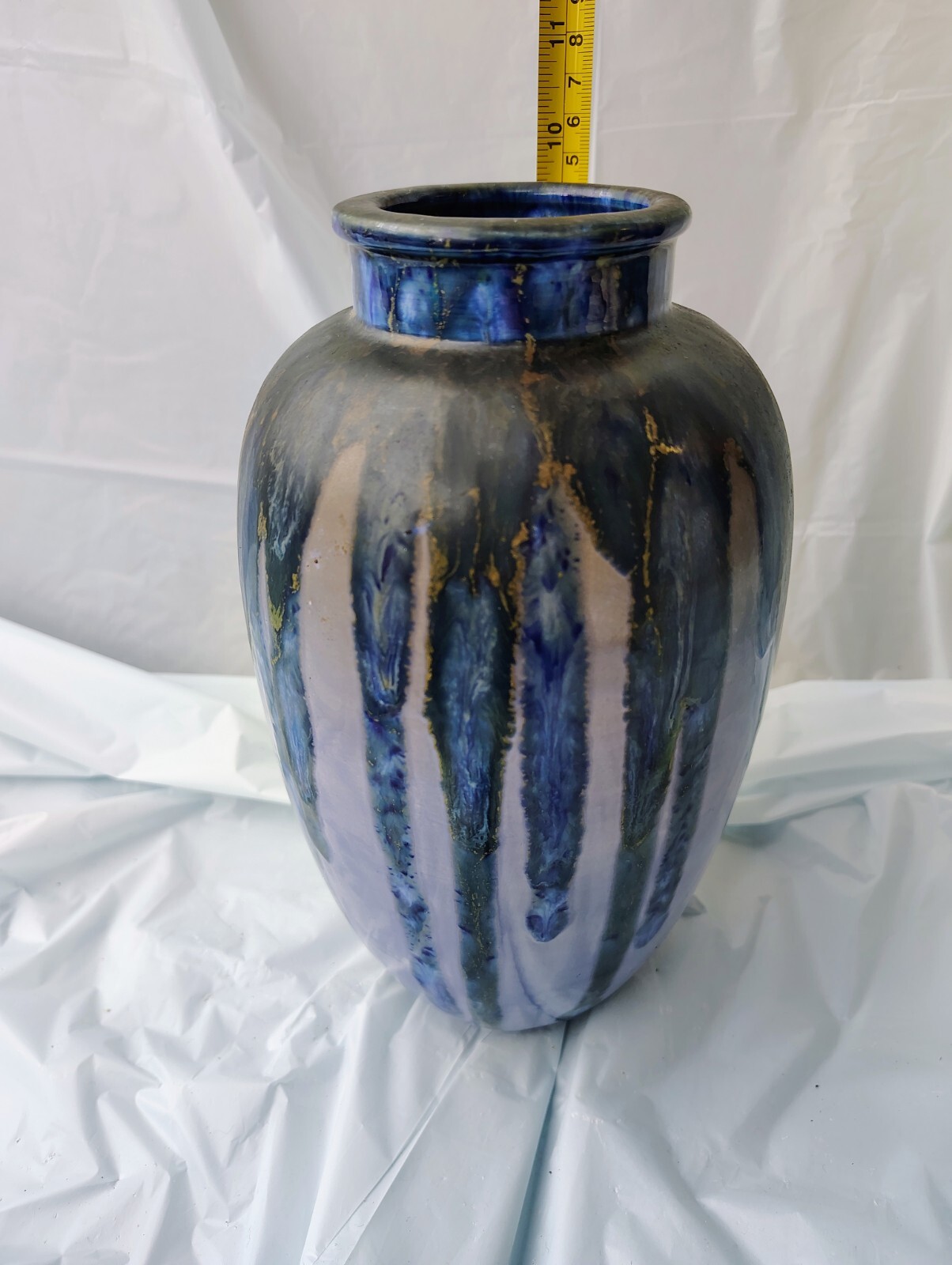 MCM Studio Art Pottery Vase BLUE PURPLE DRIP GLAZE 9.5 X 6 Inches