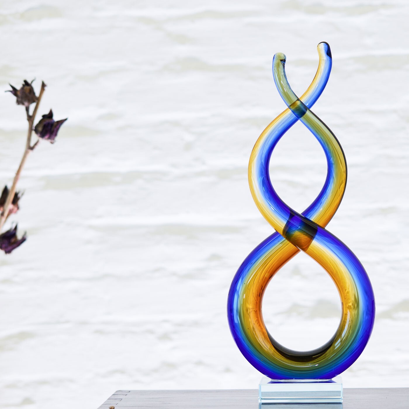 Handblown 14.5″ tall Wave Sommerso Art Glass Scultpure