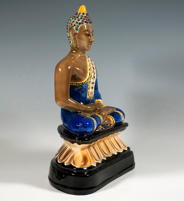 GOLDSCHEIDER Buddha Figur Art Déco Handarbeit Mehrfarbig 33 CM MNR 5253