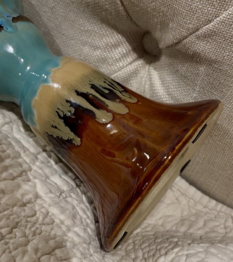 Vintage Art Pottery Pillar Candlestick Holder Drip Glaze Multi Colors 9” Heavy