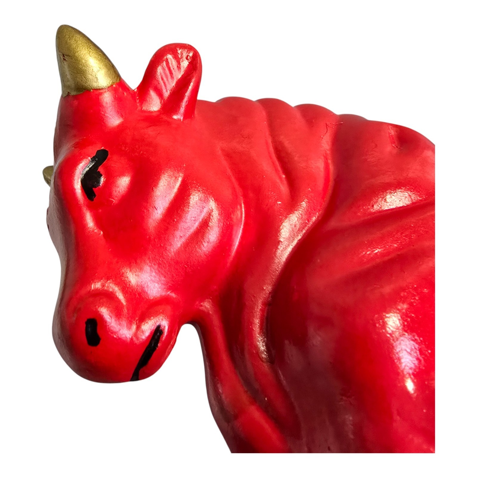 Vintage MCM Ceramic Pottery Fighting Bull Red & Gold 10″ Long 6″ Tall