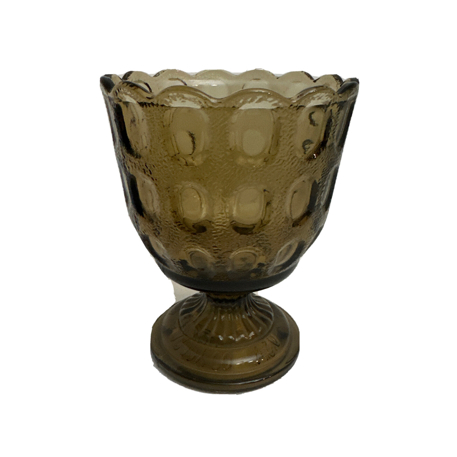 USA Scalloped Top E O Brody Co Smoky Brown Thumbprint Design Footed Compote Vase