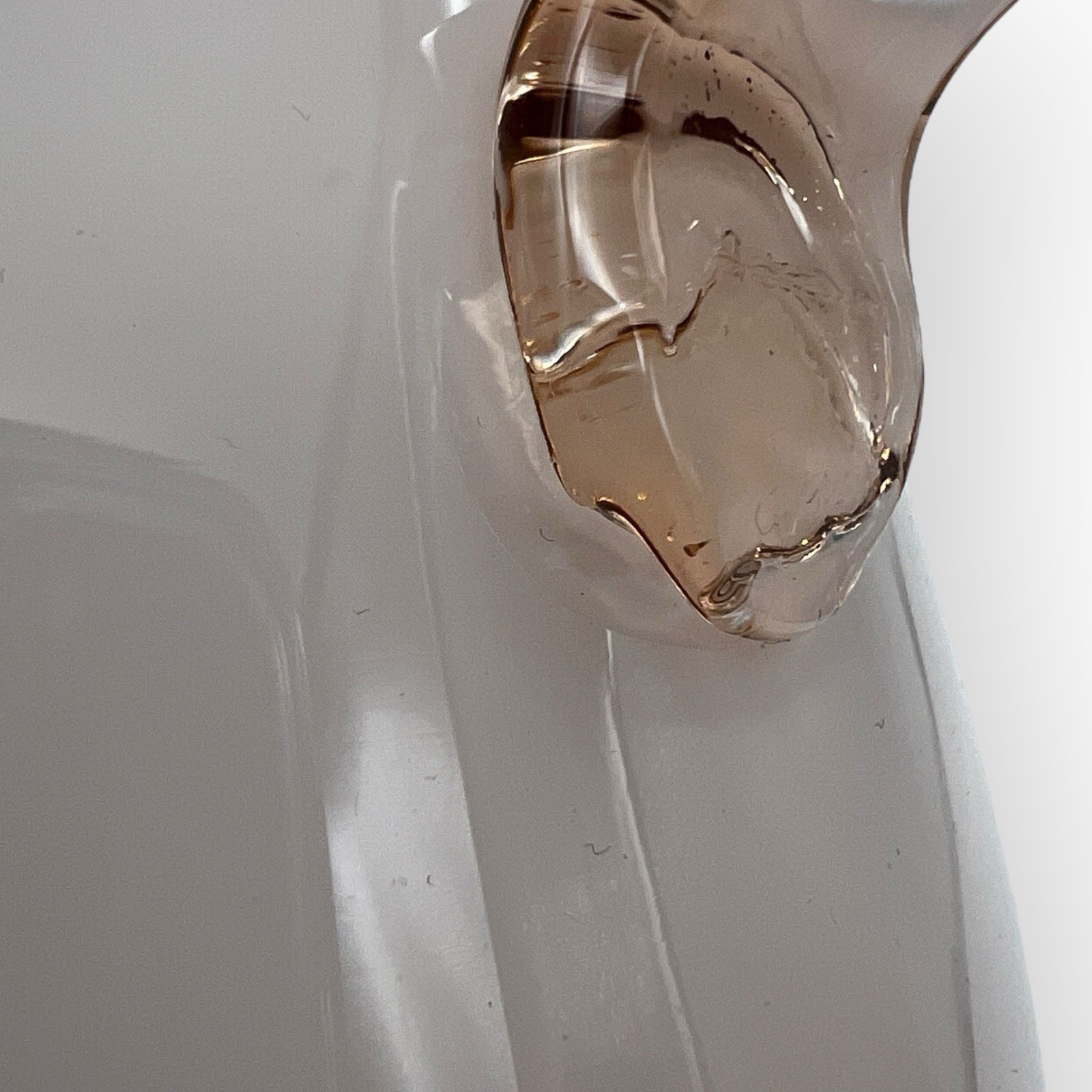 Vintage Pink Art Blown Glass Opaline Pitcher Vase 6.75” White Interior Cottage