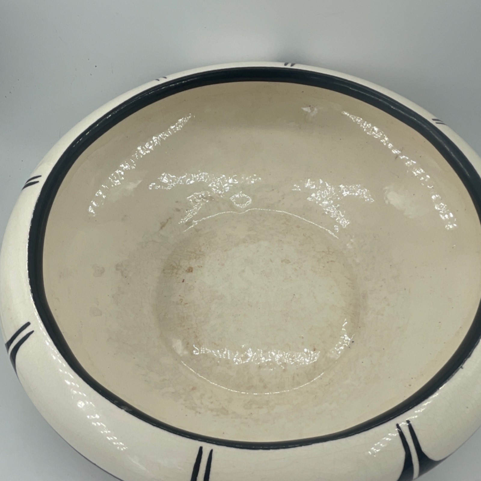Handmade Pottery Bowl Vintage Good Size Geometric Designs 10 Inches