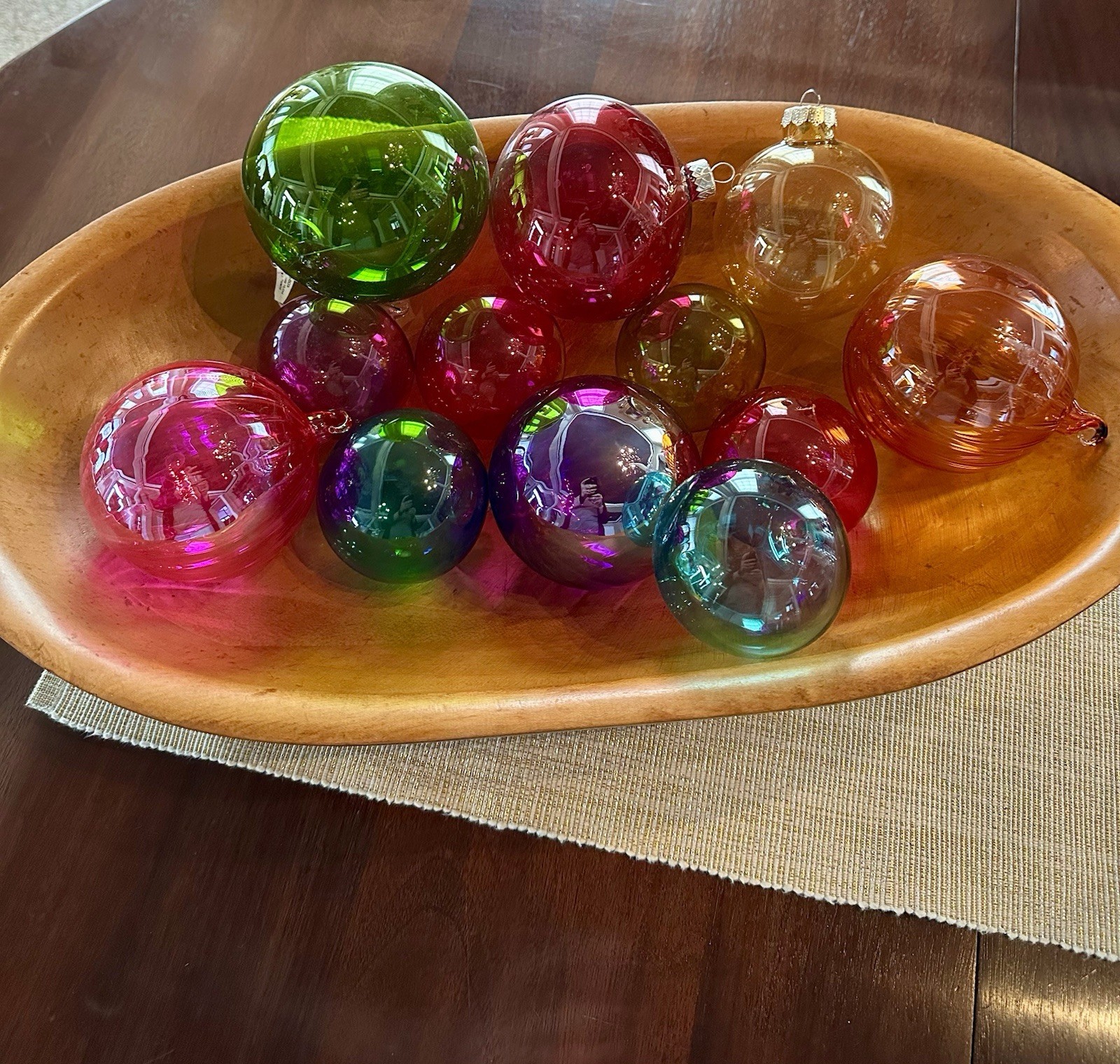 Art Glass Orb Ball Hand blown Ornaments Lot Of 12 Pink, Purple, Yellow, Green