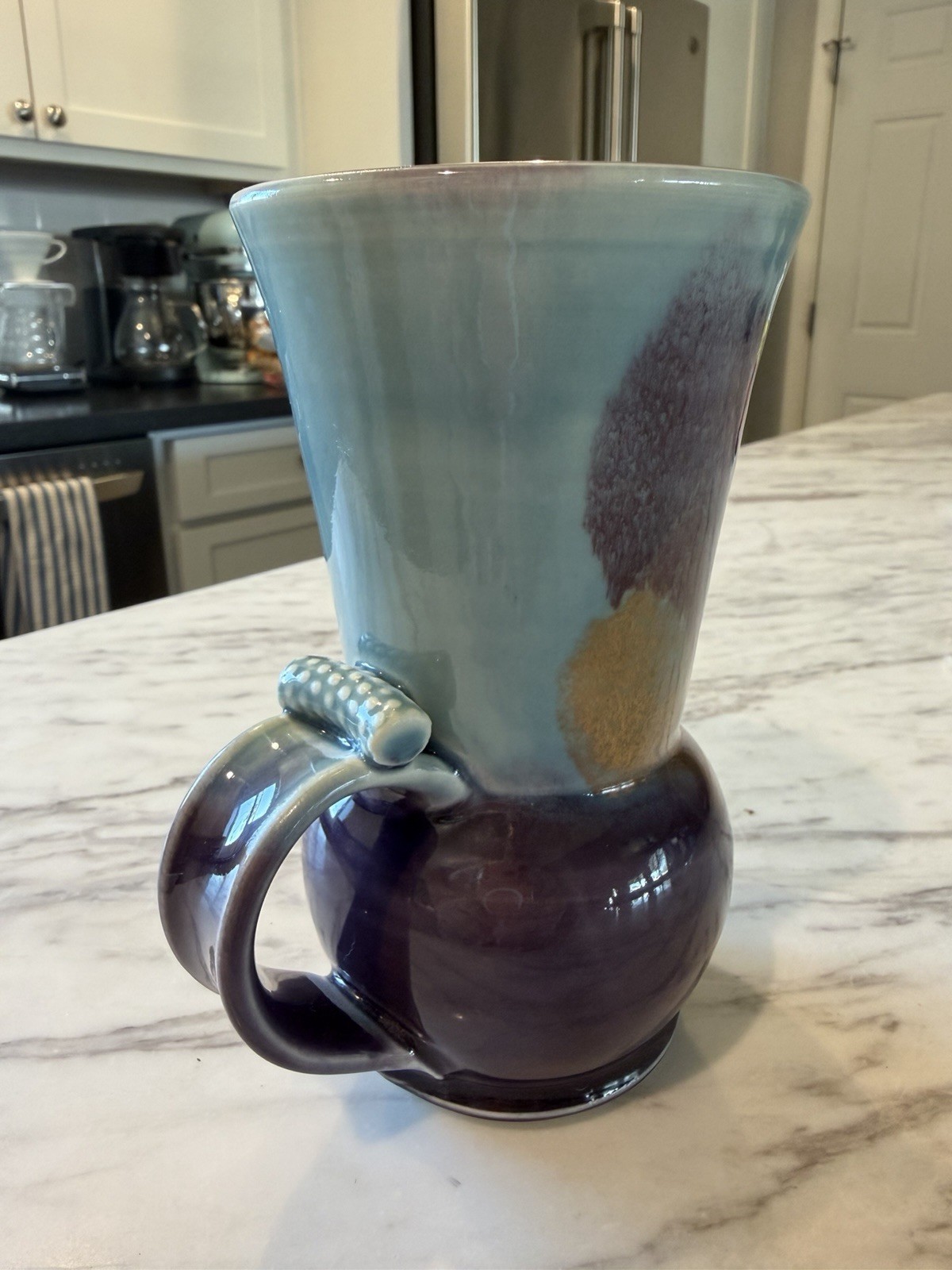 Vintage Studio Pottery Hand Thrown Art Pottery Vase Blue Purple Signed 6.25”