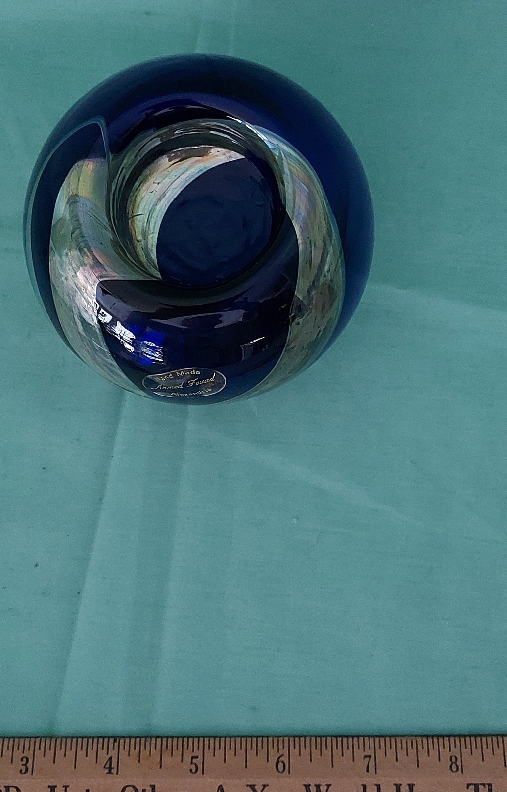 Ahmed Fouad Cobalt Blue/Gold Blown Glass Candleholder/Vase Egypt EUC