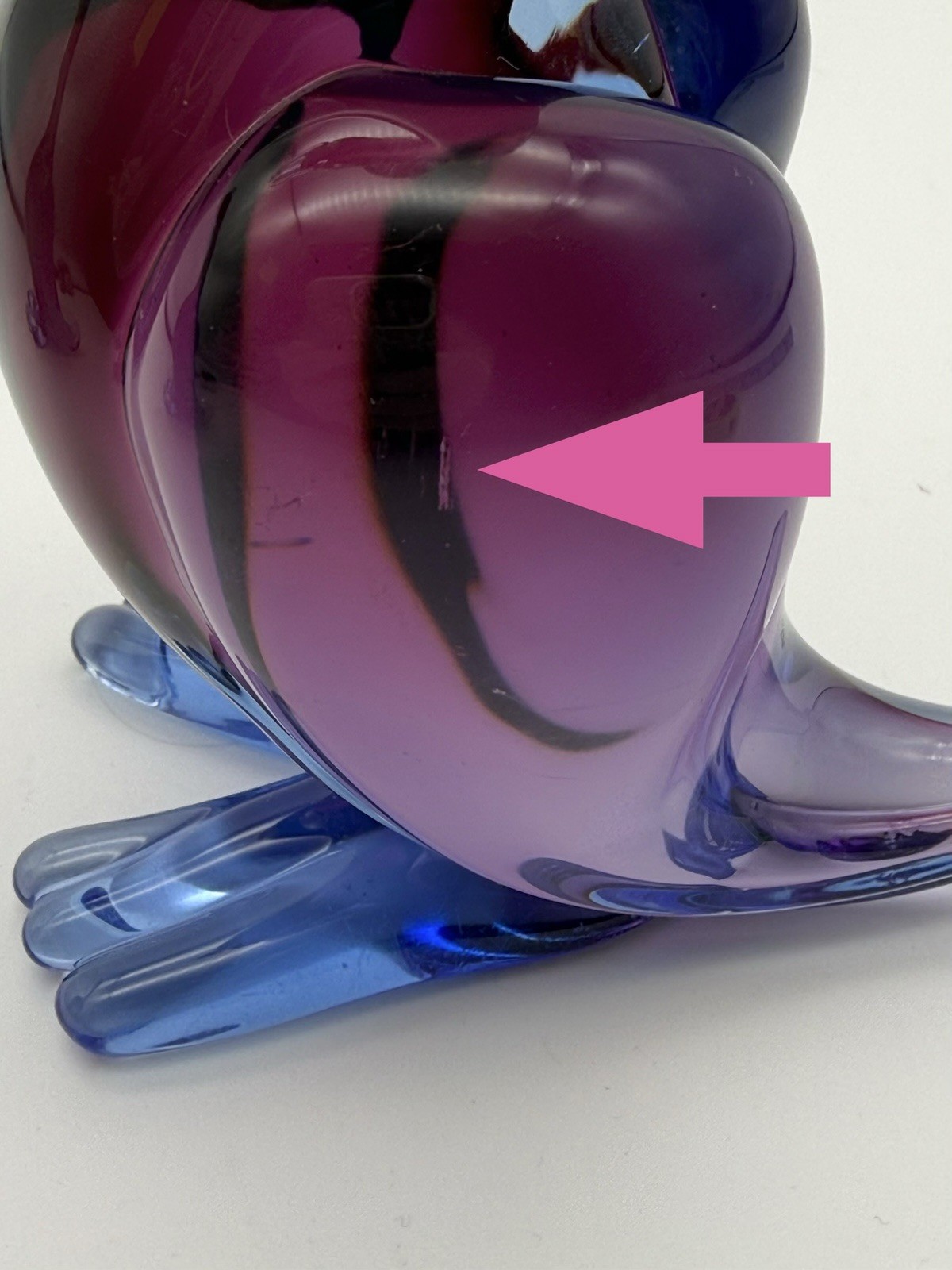 MCM Pair of 2 Art Glass Ducks Blue Purple 7.75″ & 7″ Hand Blown Mid Century
