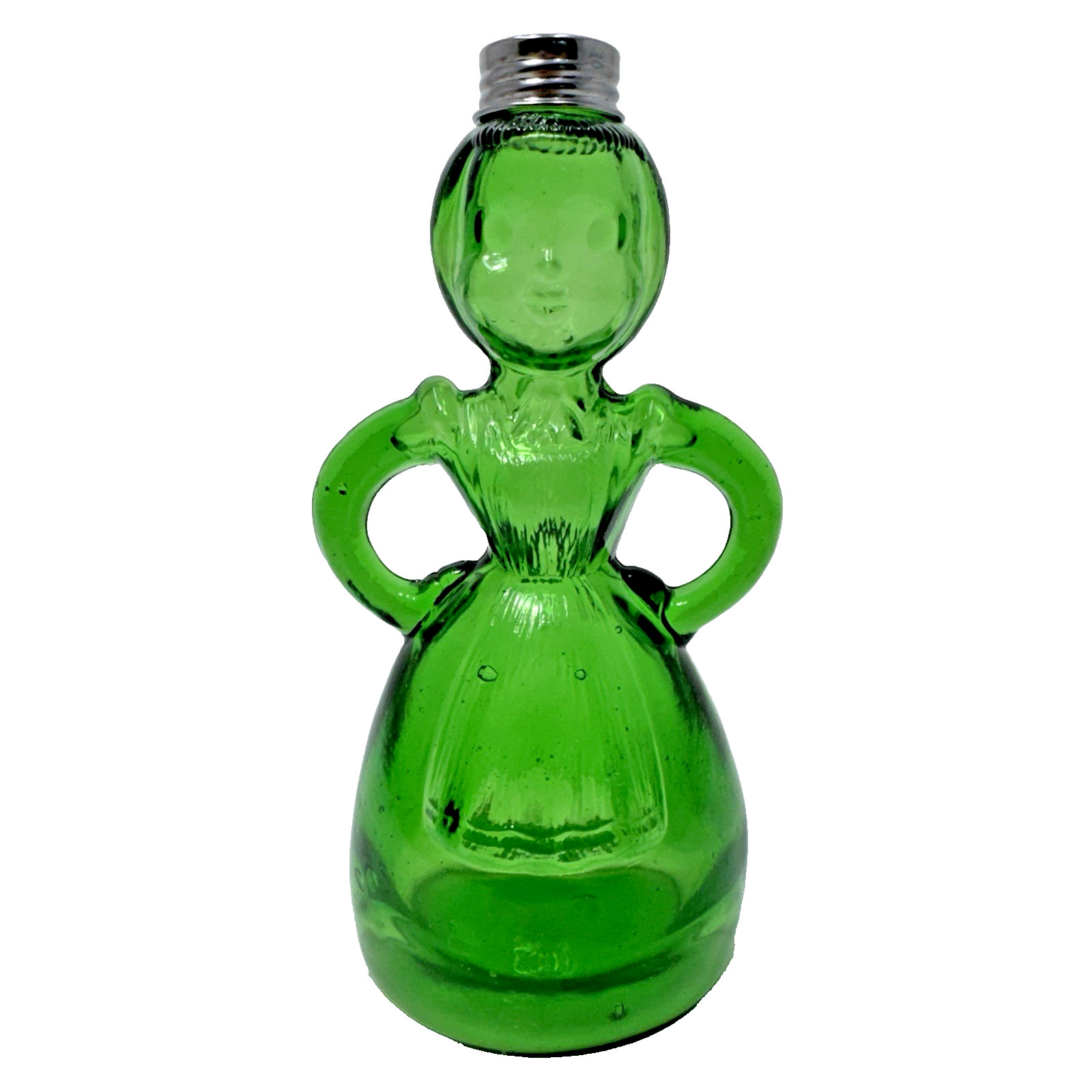 EUC Vintage Merry Maid Green Glass Laundry Sprinkler Bottle Woman Shaped Shaker
