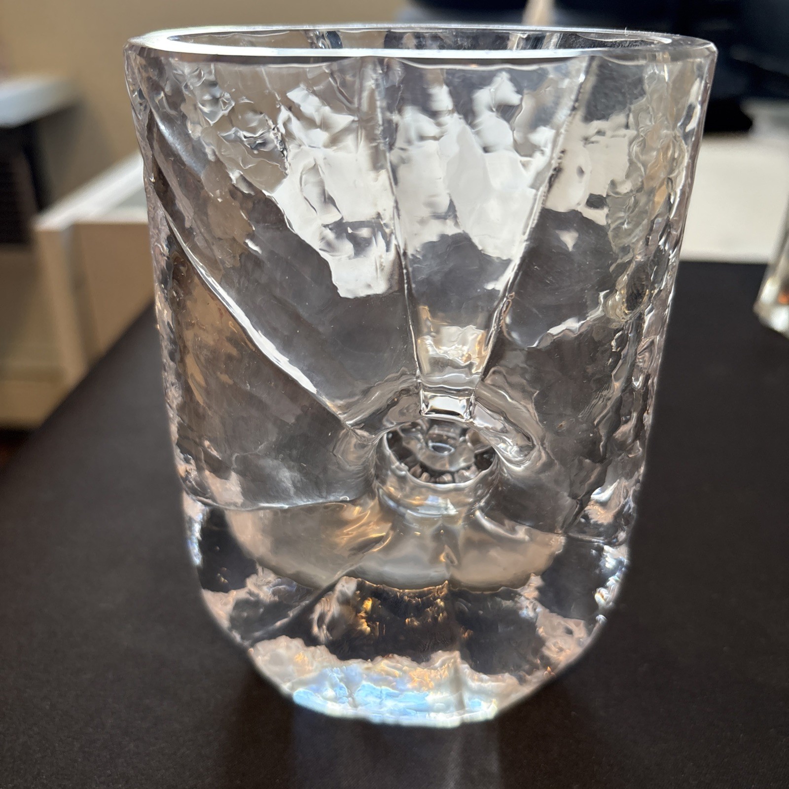 Vtg Modernist Ice Glass Vase by Rune Strand for Sea Glasbruk Sweden 1960s-Signed
