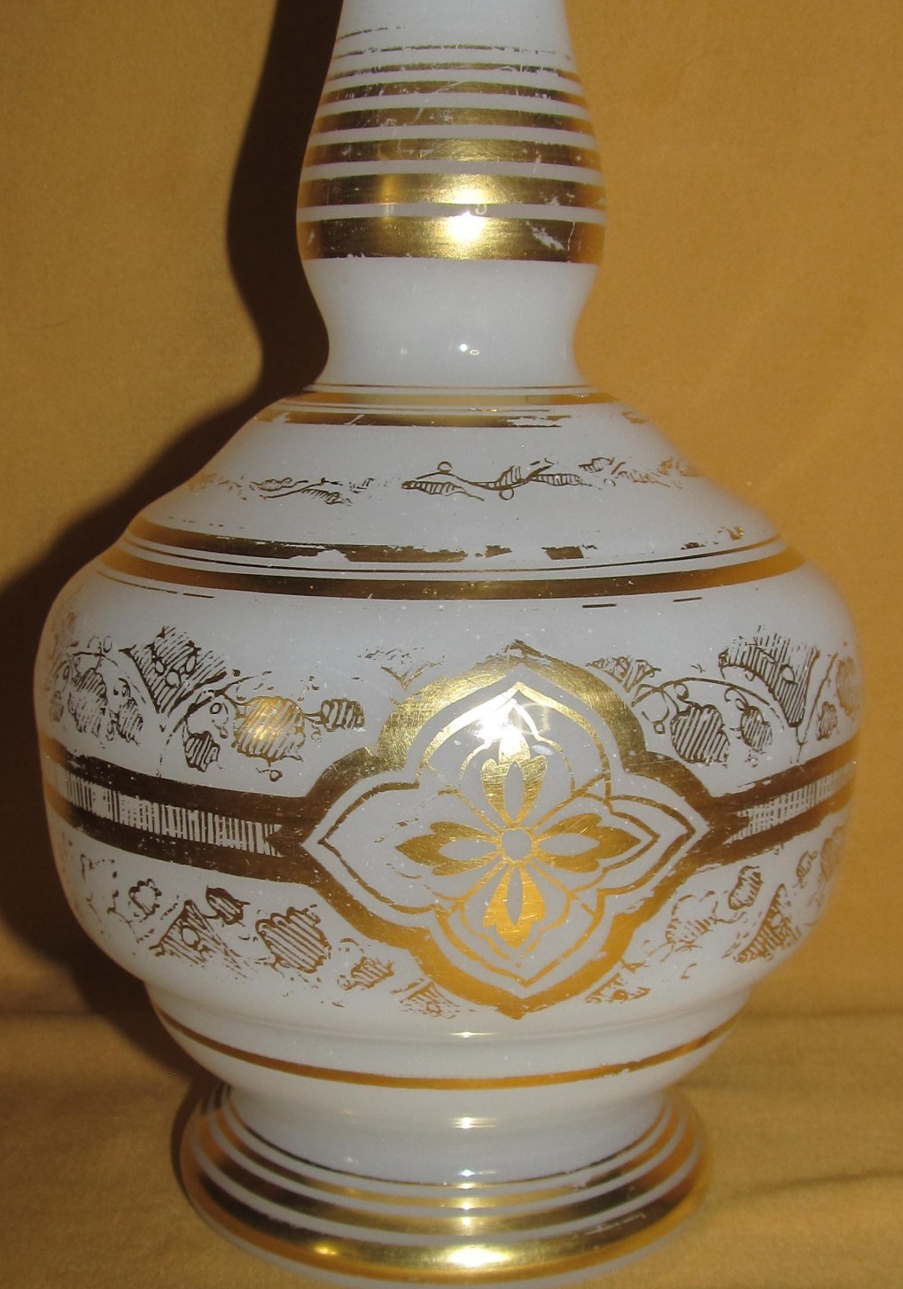 Superb White Crystal Opaline Carafe With Gold And Turquoise Trim 19th Century