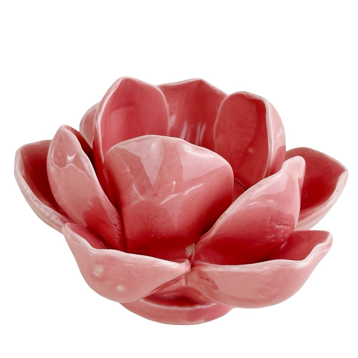 Lotus Flower Candle Holder Pink Ceramic Petals Blossom Votive Tea Light 3″ x 5″