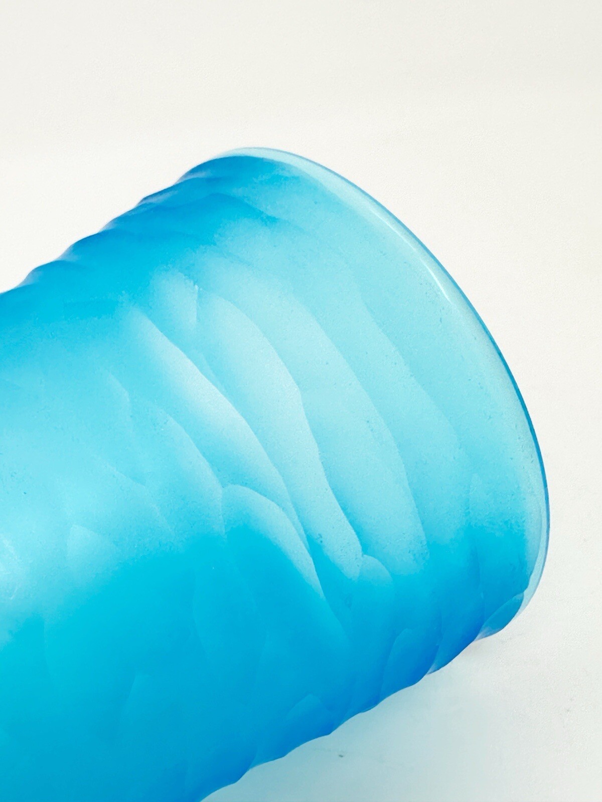 Brad Copping Art Glass Vase Blue Carved Wave Pattern 6.75 Inches Tall Canadian