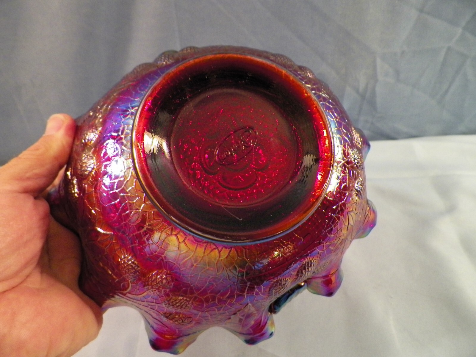 Fenton Red Carnival Glass Persian Medallion Basket 7 1/4″ Tall