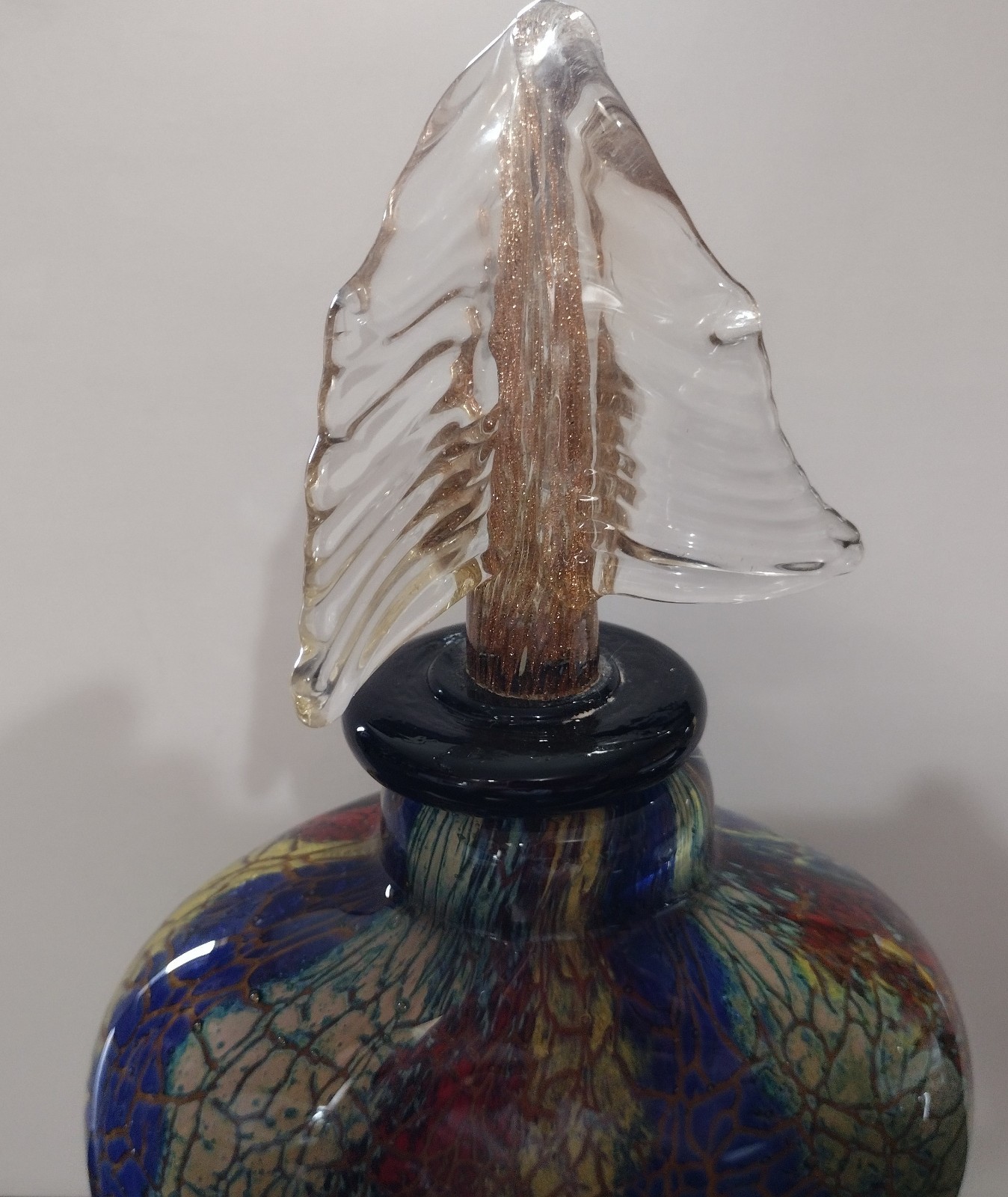Hand Blown Dale Tiffany Footed Multicolor Crackle Art Glass Vase/Perfume