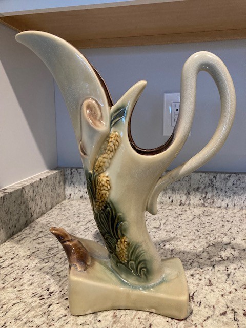 Vintage Hull Parchment & Pine Ewer Vase