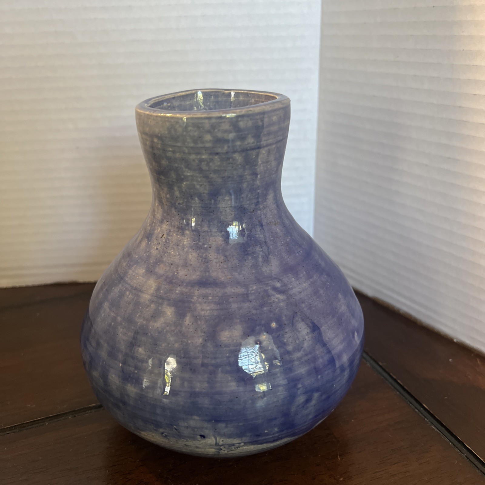 Pottery Bud Vase Studio Artisan Blue Lava Glaze-Initials Hand -Thrown-VTG