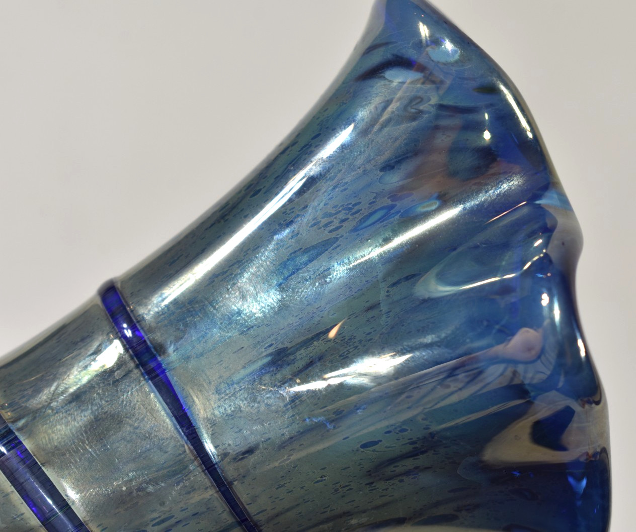 Studio Art Glass Vase Artist Signed 2006 Swirl Twist Neck Metallic Silver Blue