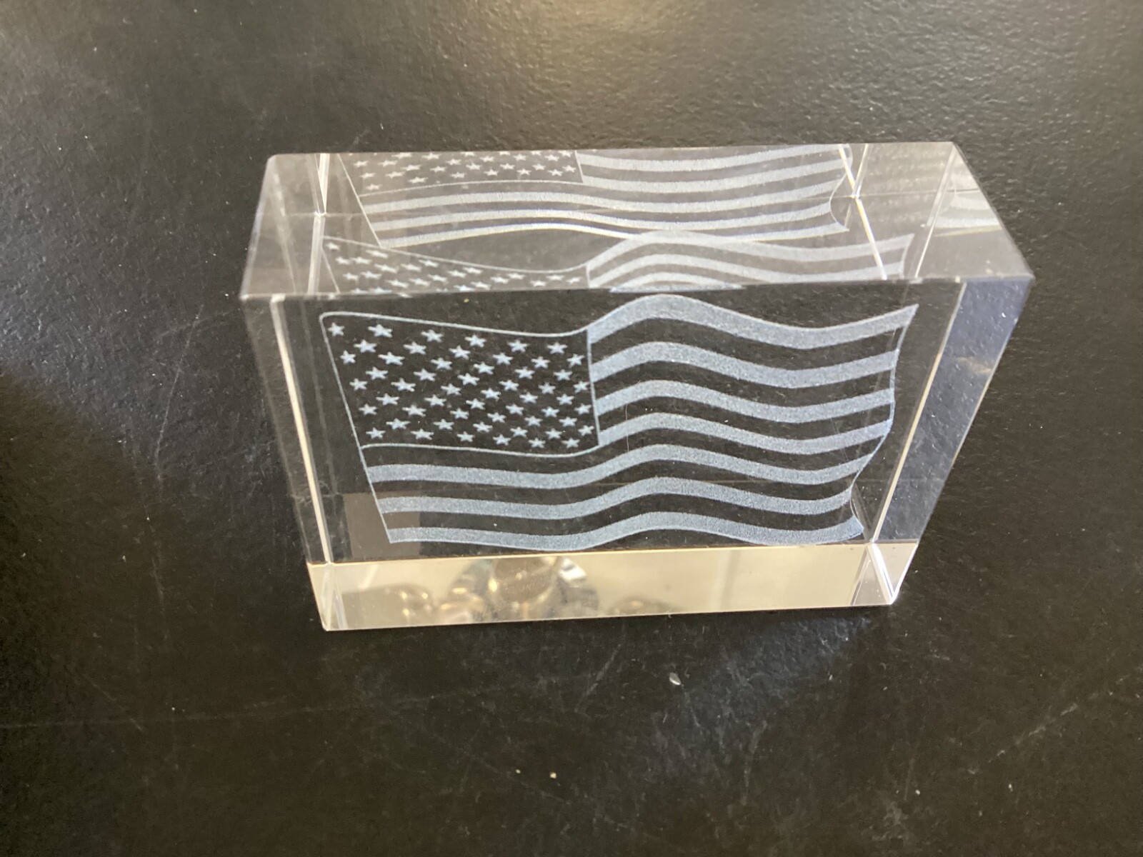 United States Horizontal Flag Laser Etched Crystal Glass Prism / Paperweight