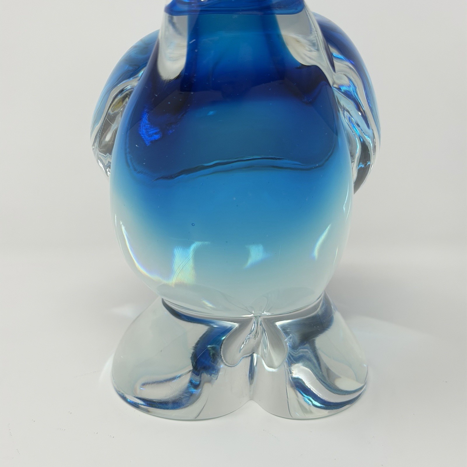 Murano Art Glass Blue Pelican With Fish Sculpture Italy Formia