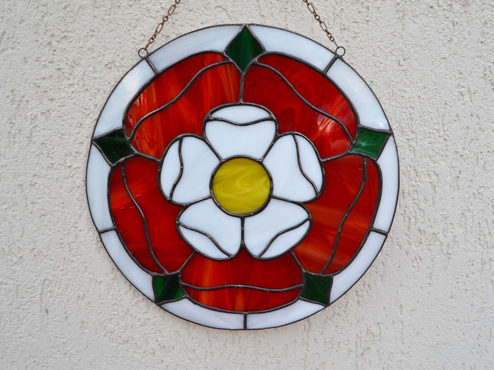 Tudor Rose Round Stained Glass Window Panel 10″