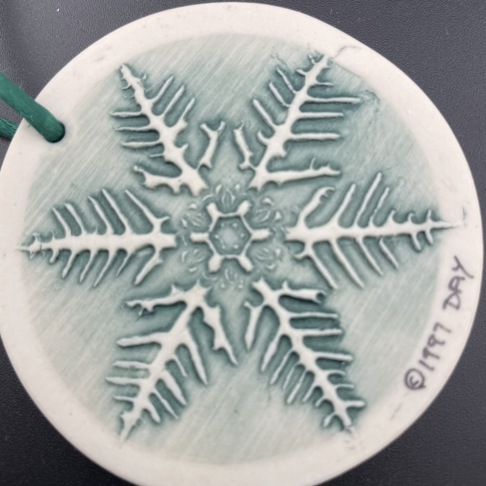 VTG Hidden Cove Pottery Snowflake Ornament Signed 1997 DAY 2-7/8” Round