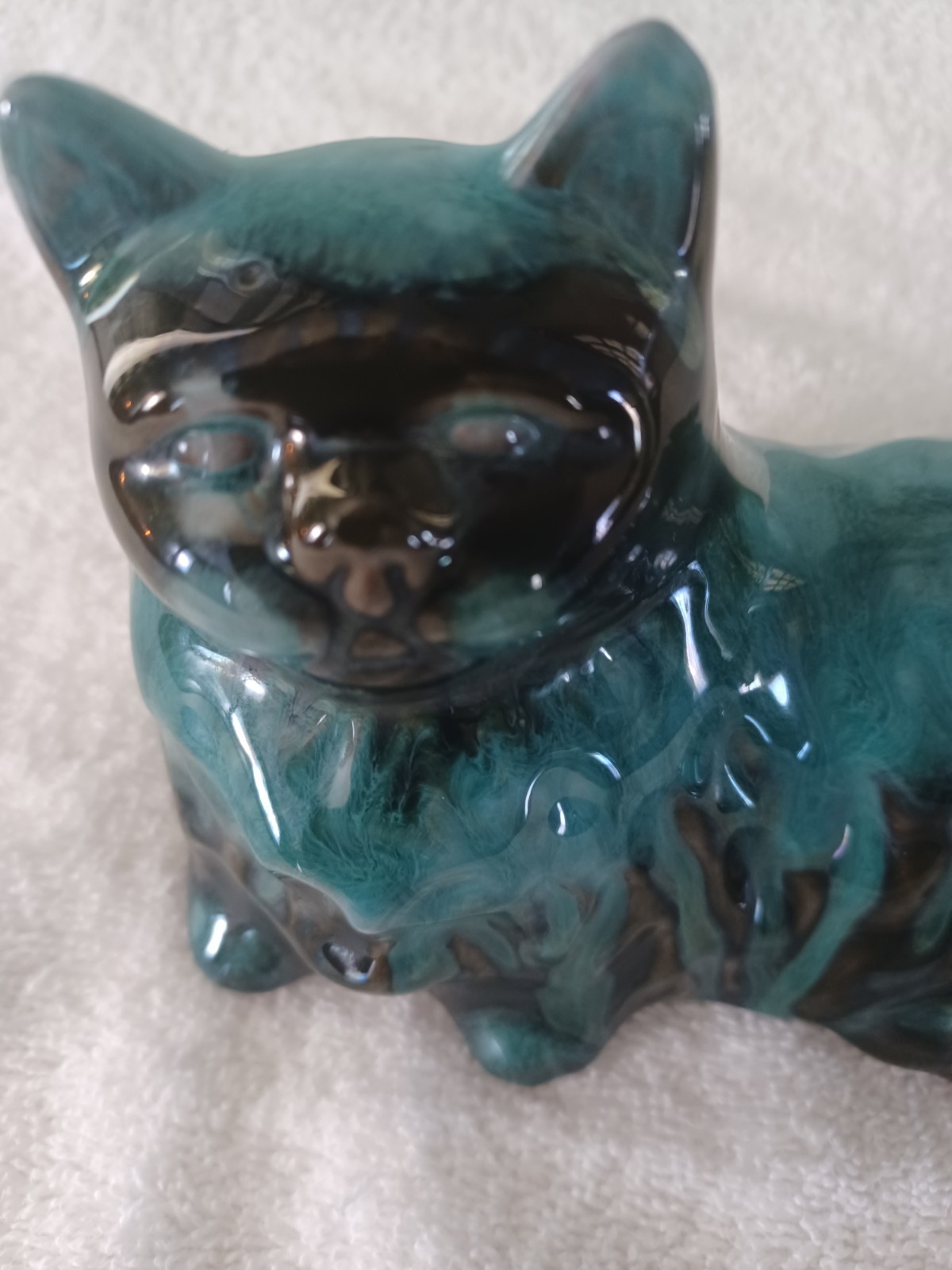 Vintage Canadian blue mountain pottery cat red clay with turquoise drip glaze